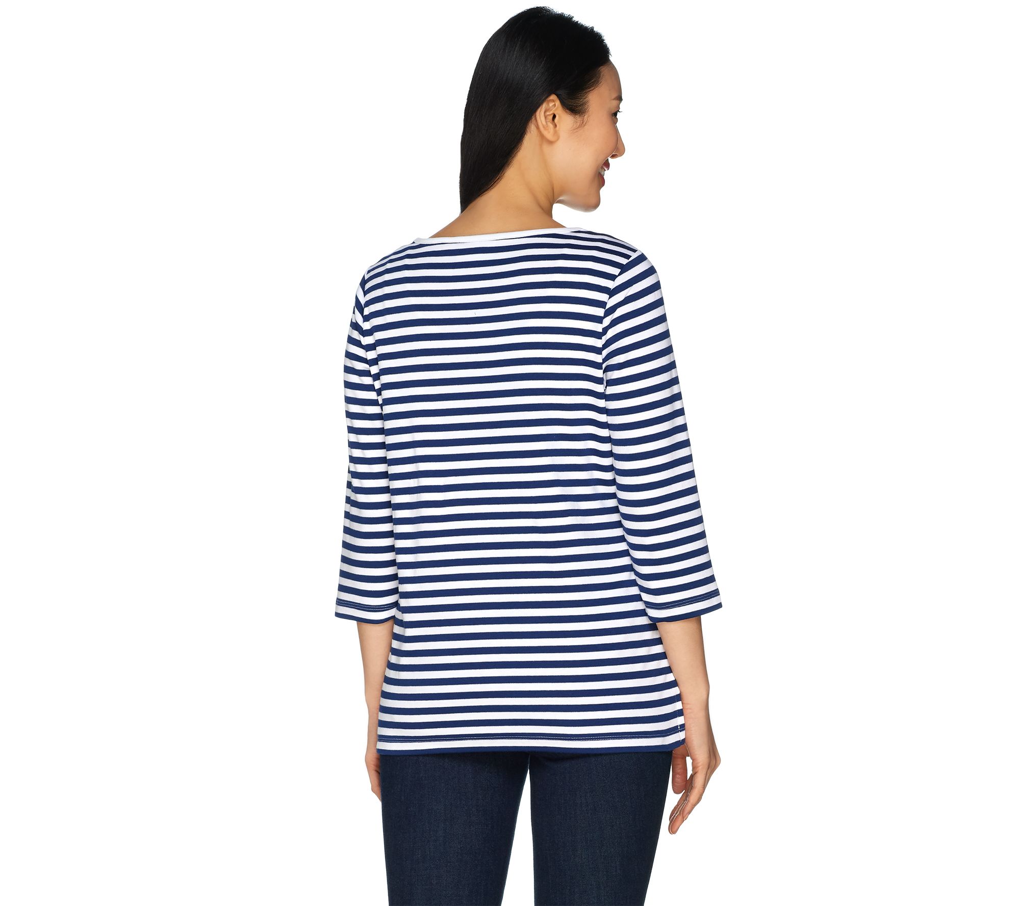 Quacker Factory Striped Knit Top with Floral Embroidery - QVC.com