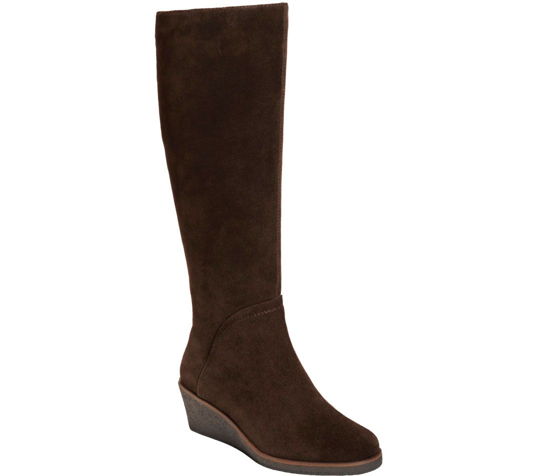wedge knee high suede boots