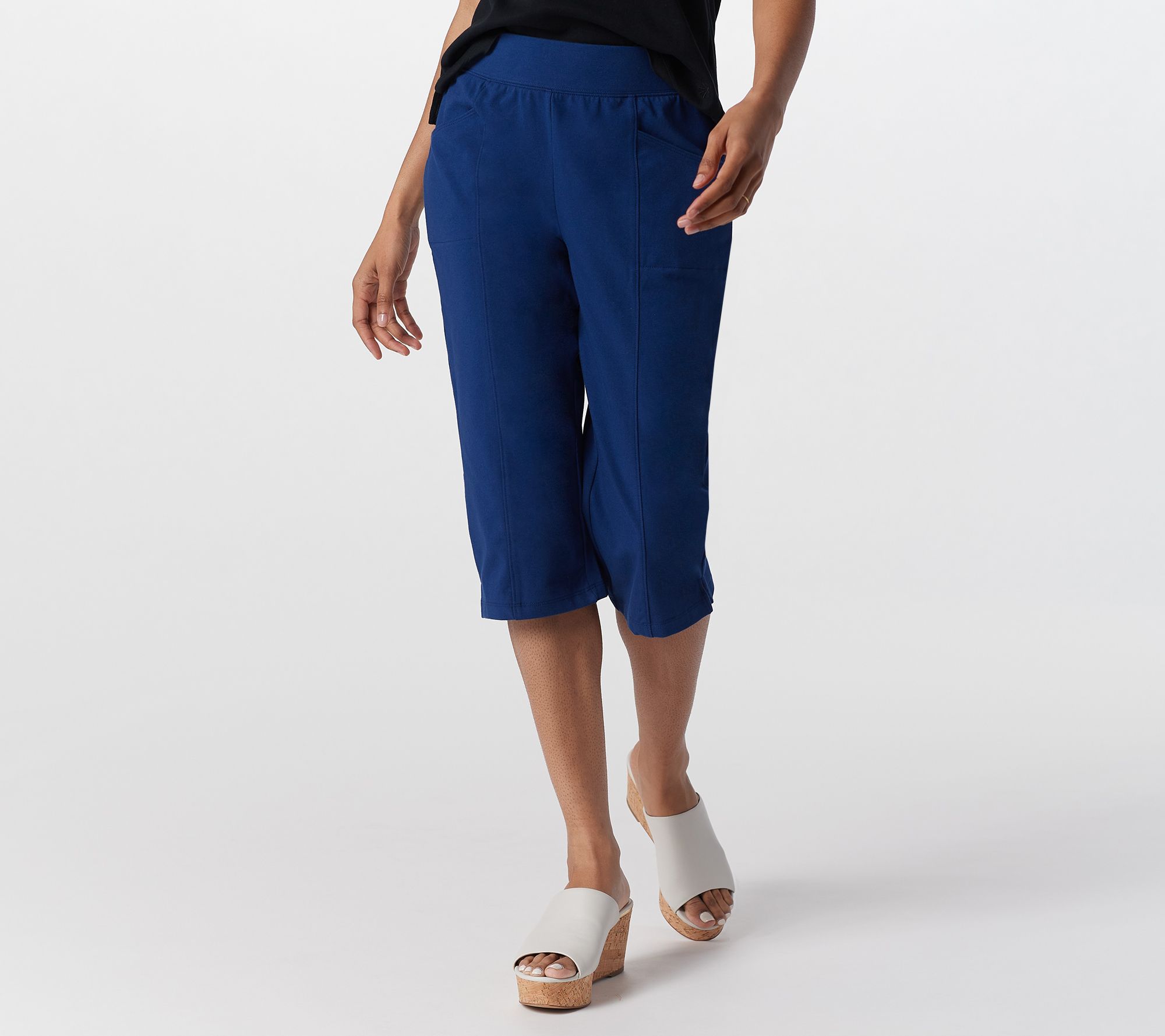 Short capri stretch pants with pockets - black, white, navy blue