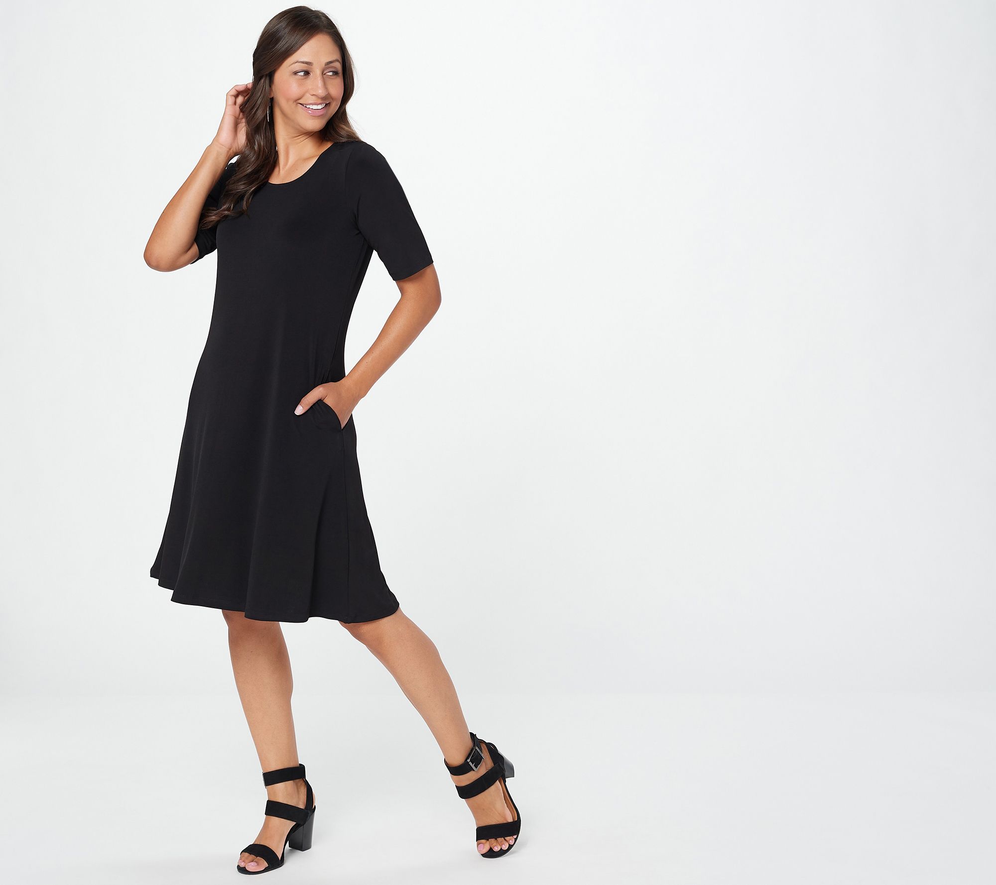 "As Is" Susan Graver Print or Solid Liquid Knit Fit & Flare Dress