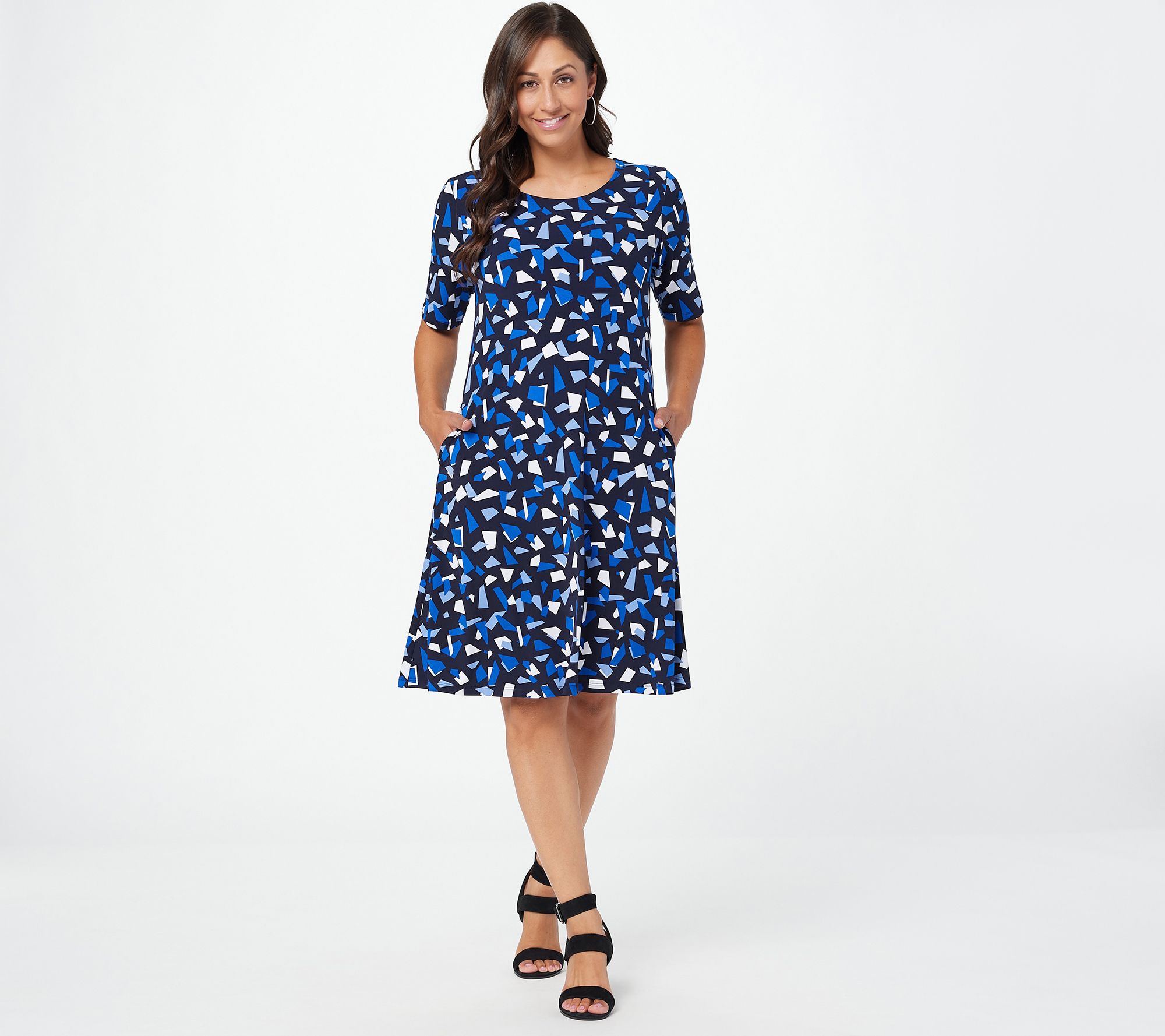 "As Is" Susan Graver Print or Solid Liquid Knit Fit & Flare Dress