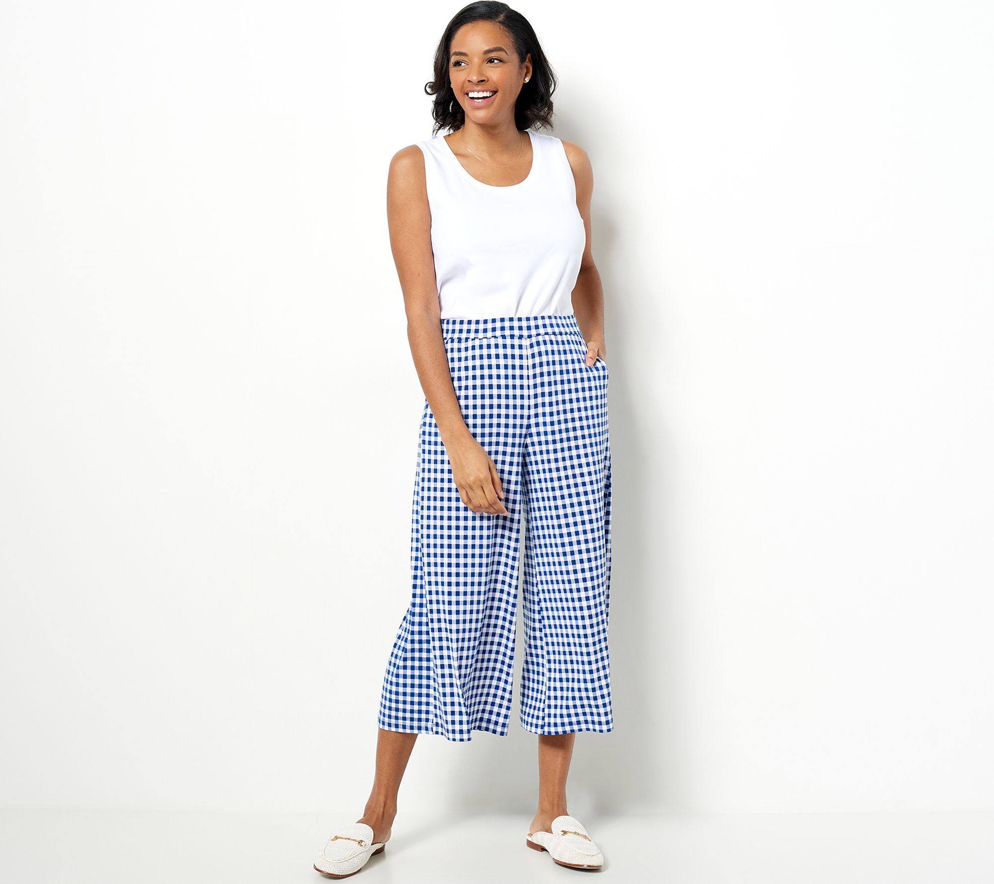 Susan Graver Petite Printed Liquid Knit Pull-on Culotte Pants - QVC.com