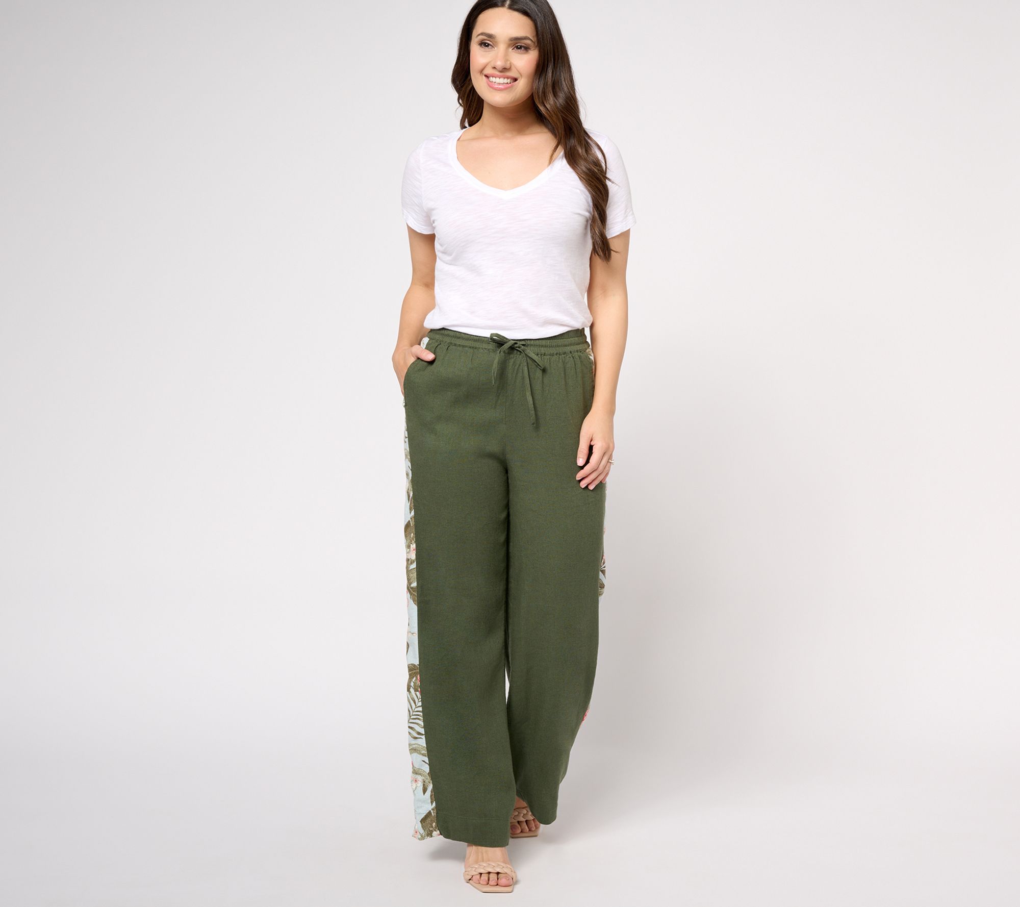 thumbnail image 2 of Denim & Co. Women’s Medium Linen Blend Wide-Leg Pants – Blue Striped, Drawstring, 32x29 Inseam 2 of 6