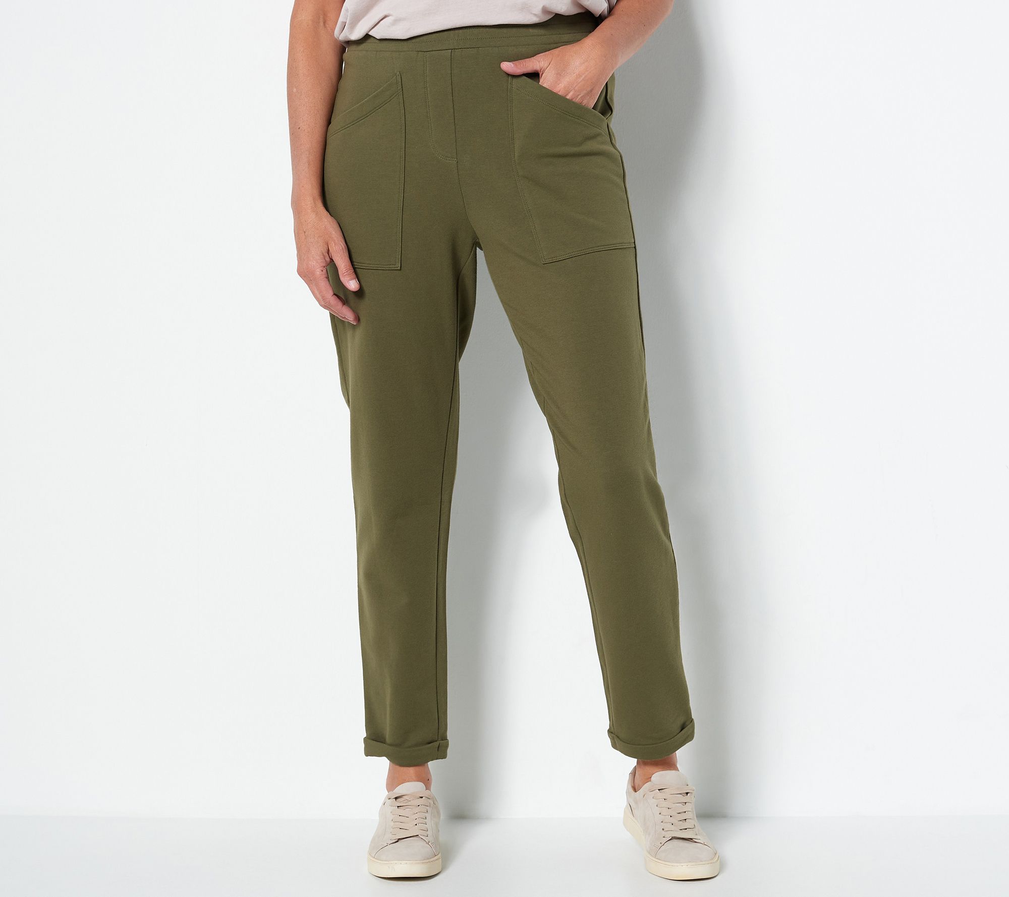 Joan Rivers Petite French Terry Tapered Pants with Pockets