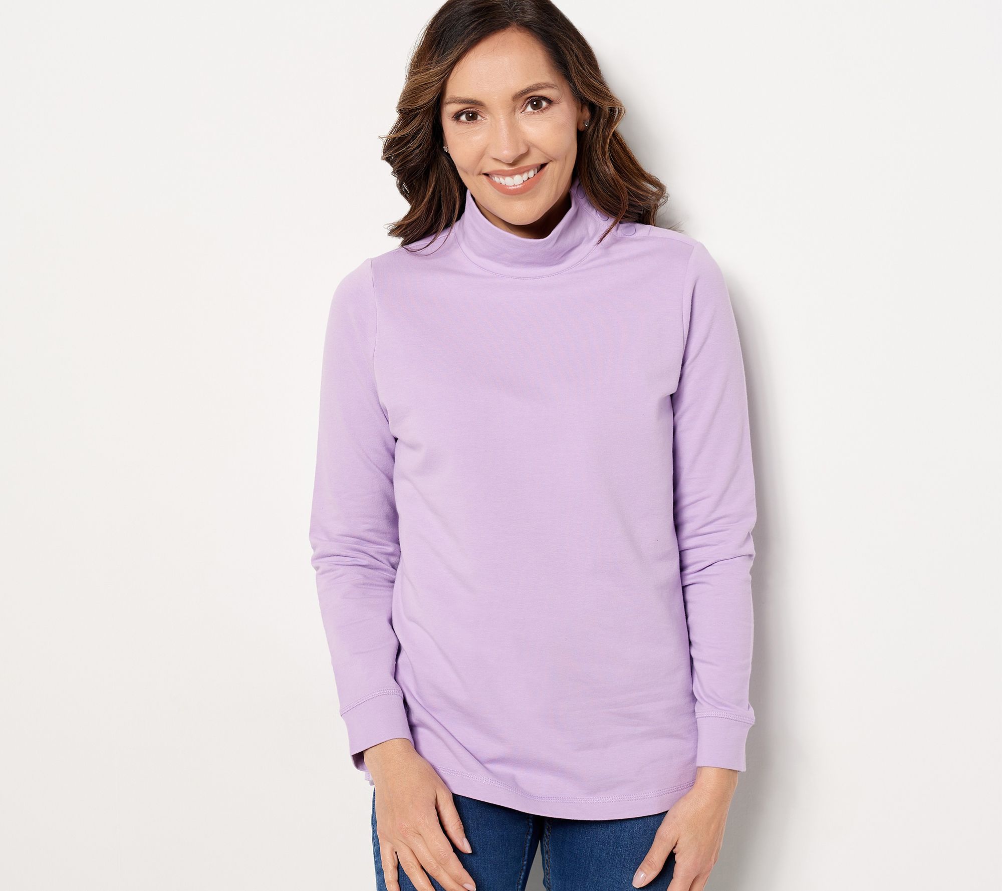 "As Is" Isaac Mizrahi Live! Soho Turtleneck Pullover with Snap Detail
