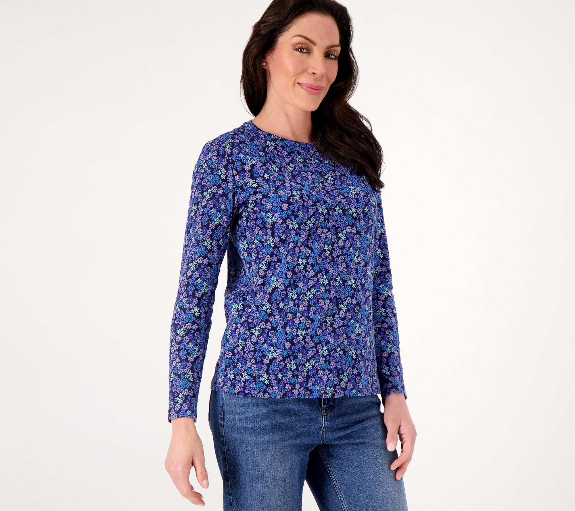 Isaac Mizrahi Live! Printed Pima Cotton Crew Neck with Long Sleeves