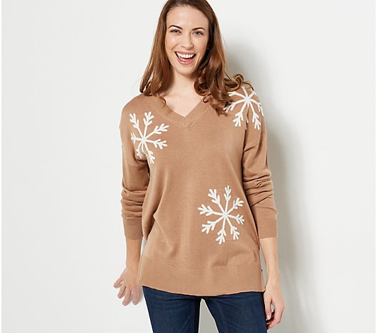 "As Is" Laurie Felt Cashmere Blend Novelty Pullover Sweater