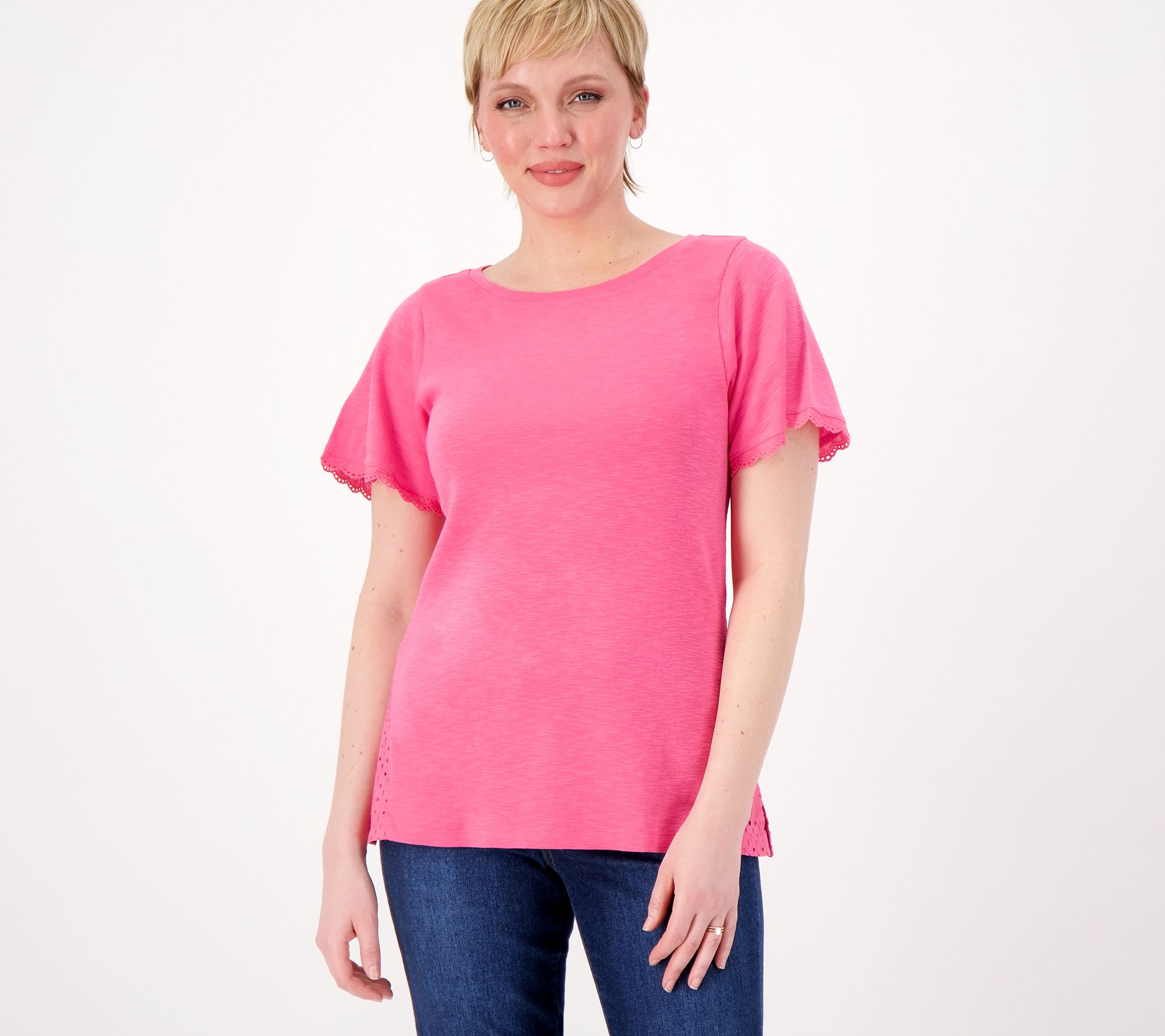 Isaac Mizrahi Live! Slub Jersey Top with Eyelet Insets - QVC.com