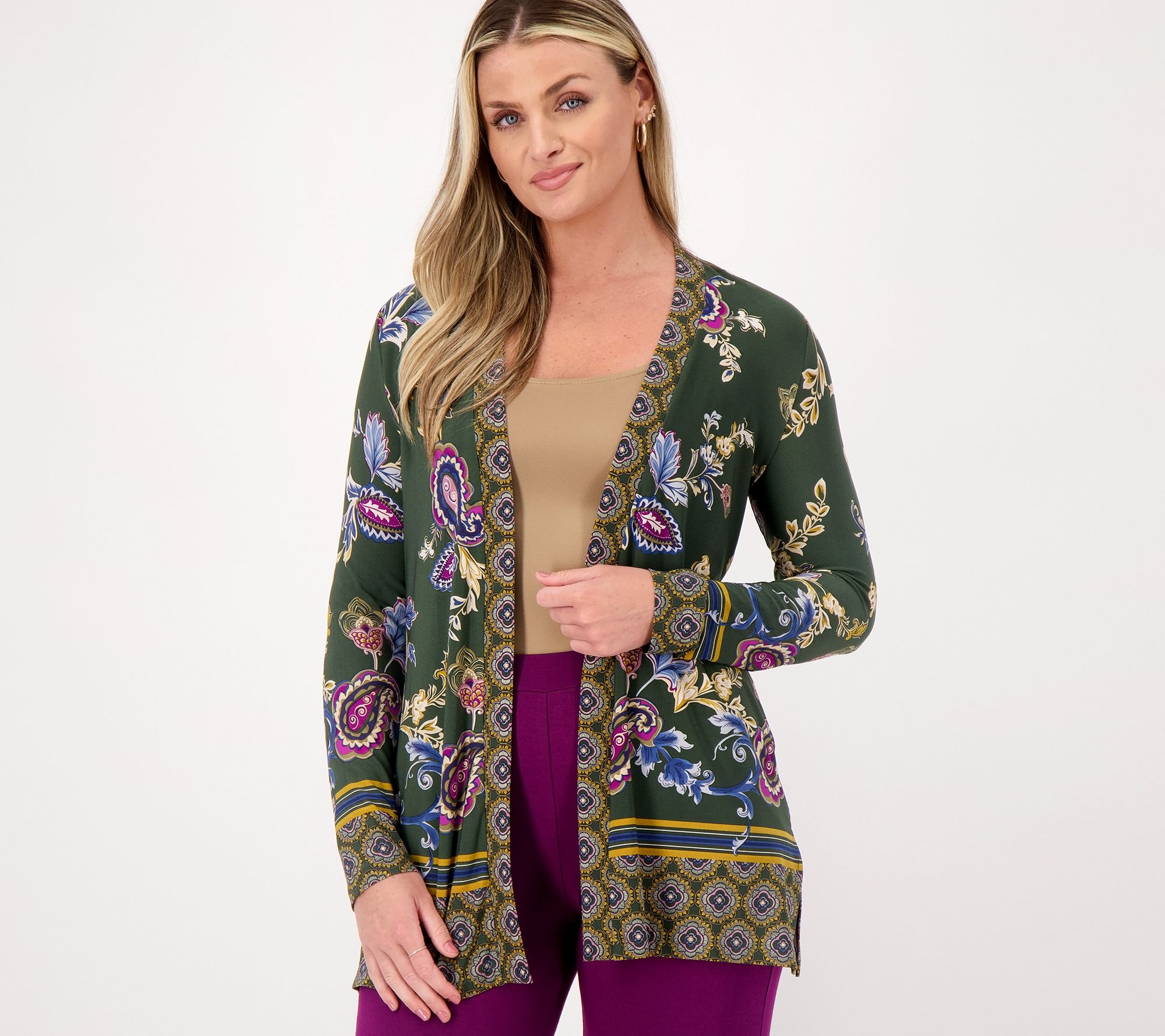 "As Is" Susan Graver Regular Printed Liquid Knit Long Sleeve Cardigan