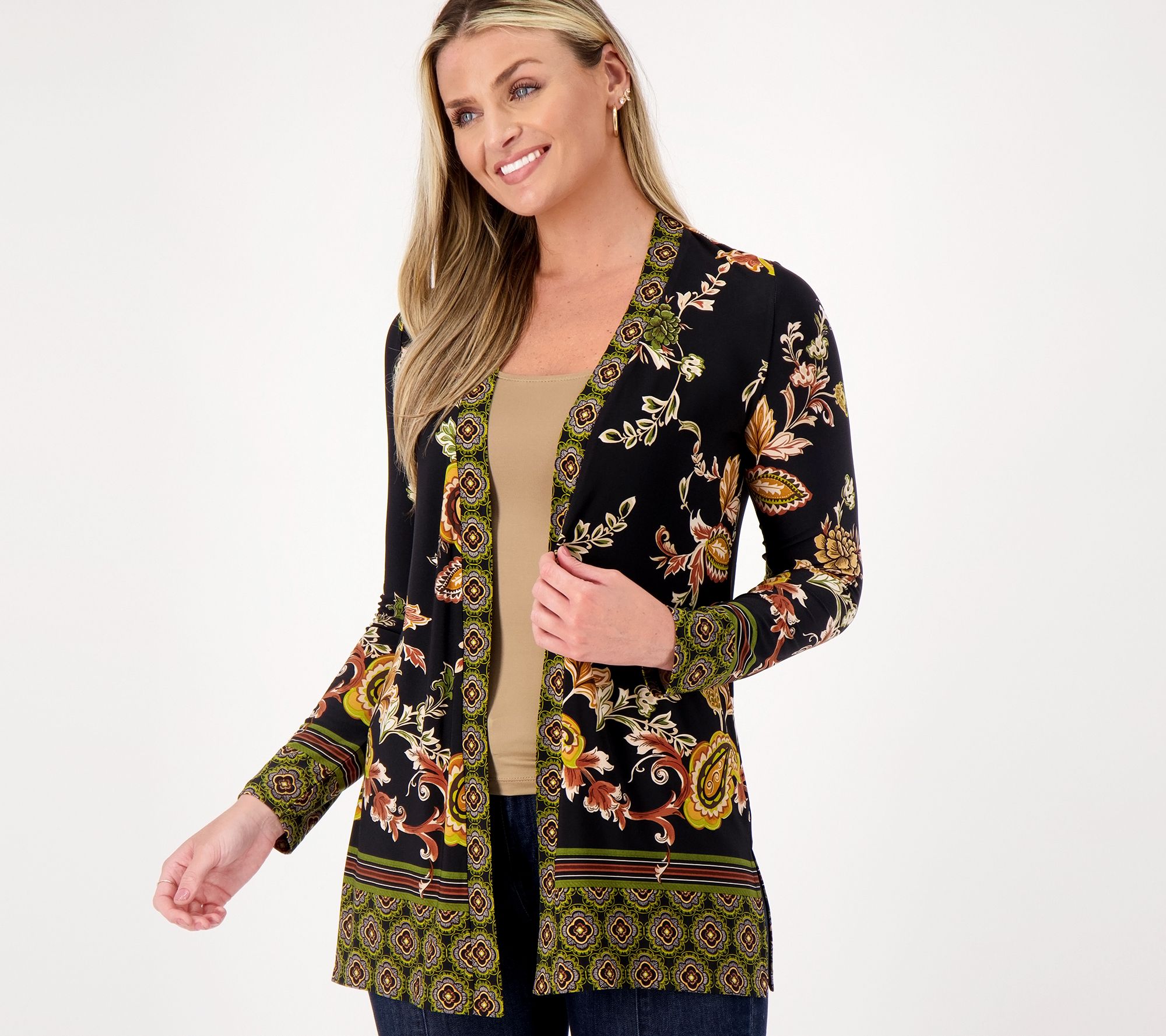 "As Is" Susan Graver Regular Printed Liquid Knit Long Sleeve Cardigan