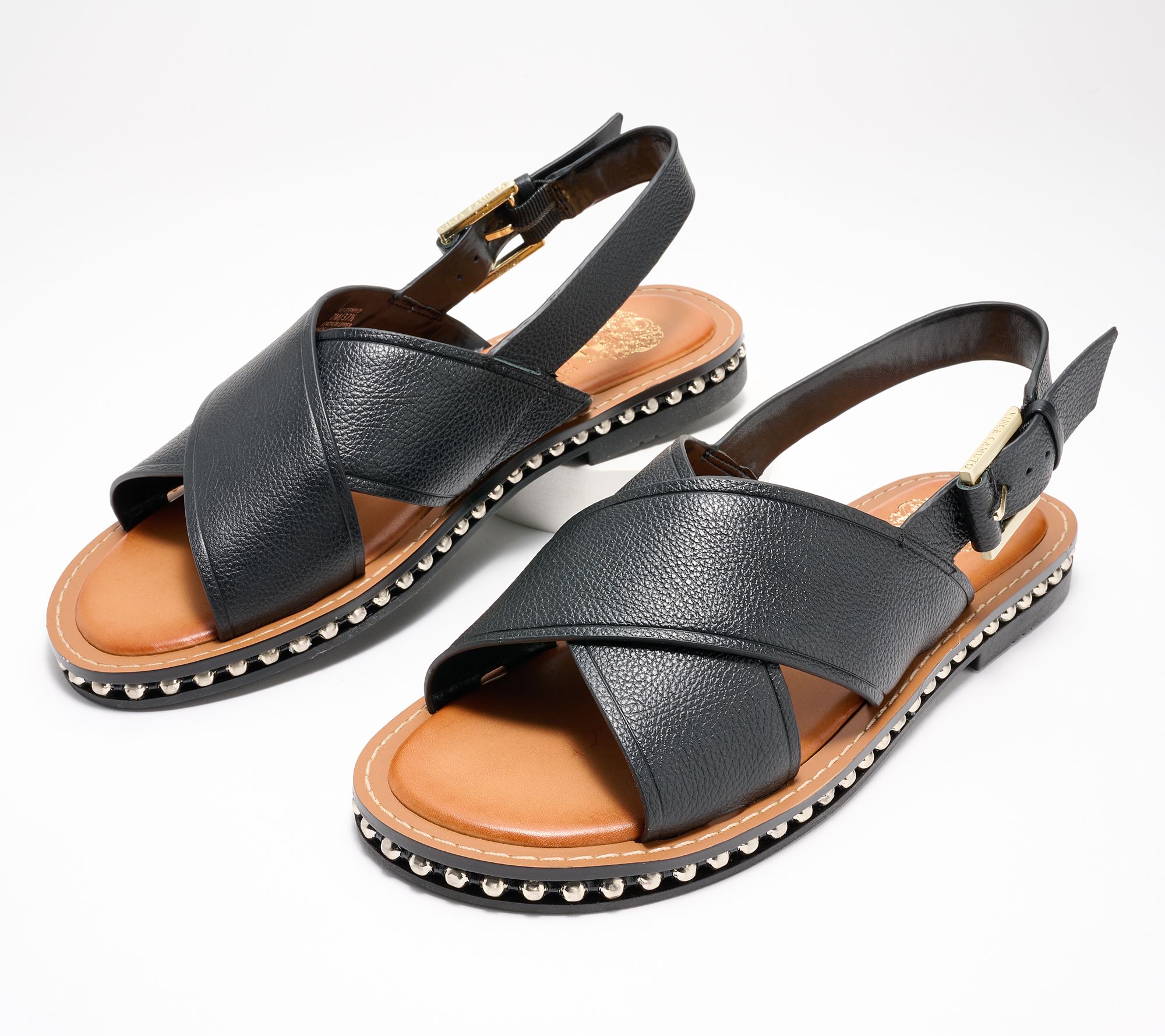 Vince Camuto Leather Crossband Slide Sandals - Belinsda 