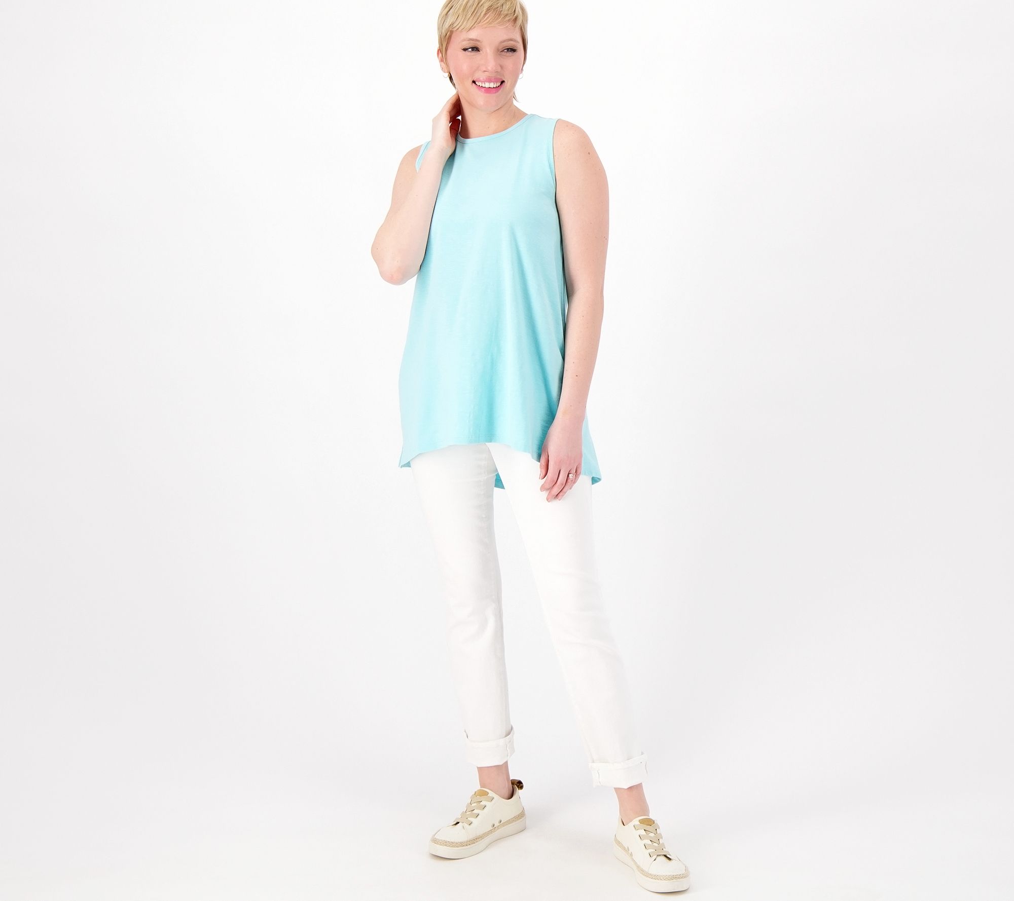 AQUA Cotton Blend Eyelet Wide Strap Tank - 100% Exclusive