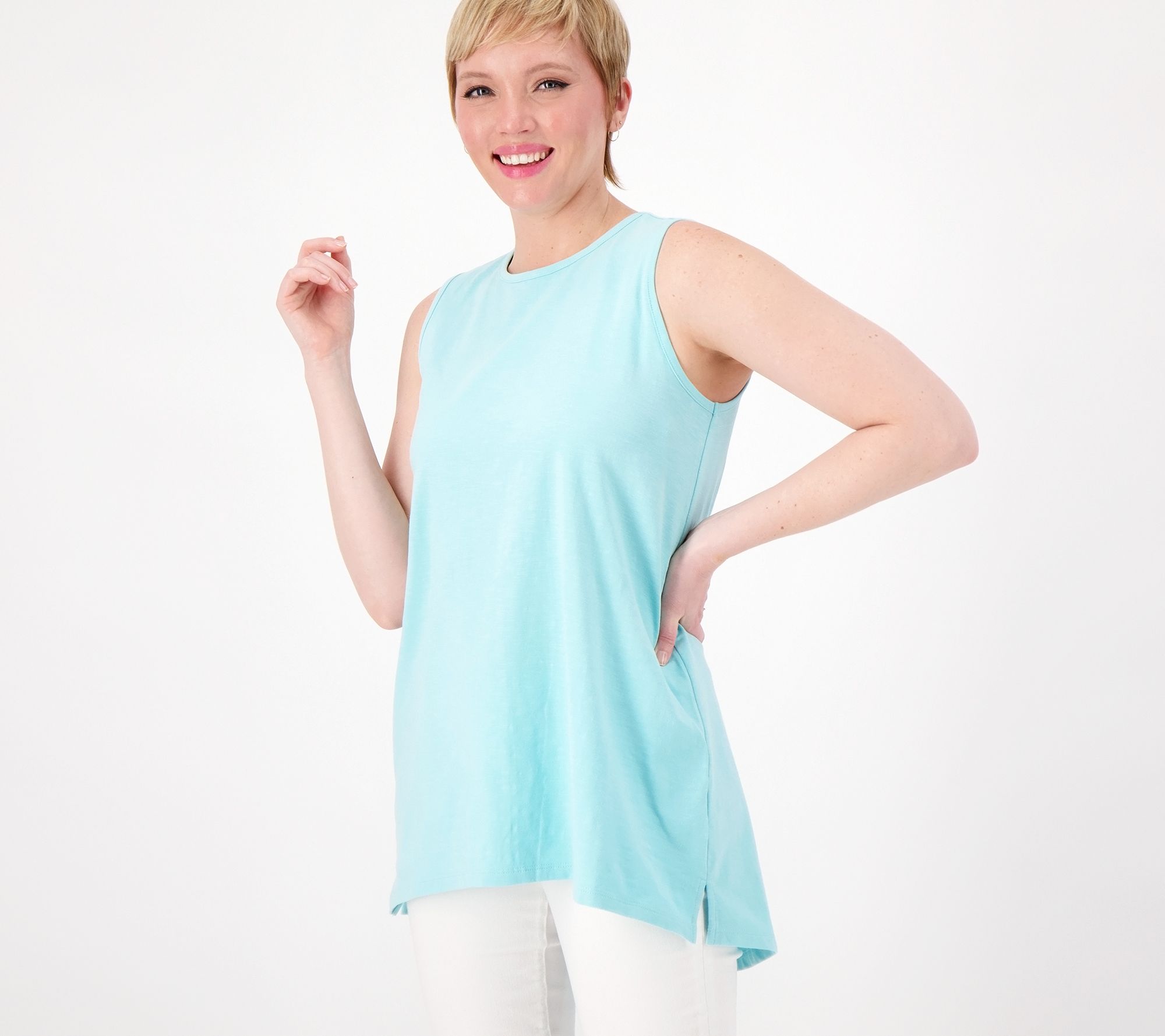 Denim & Co. Essentials Textured Knit Crew Neck Swing Tank Top