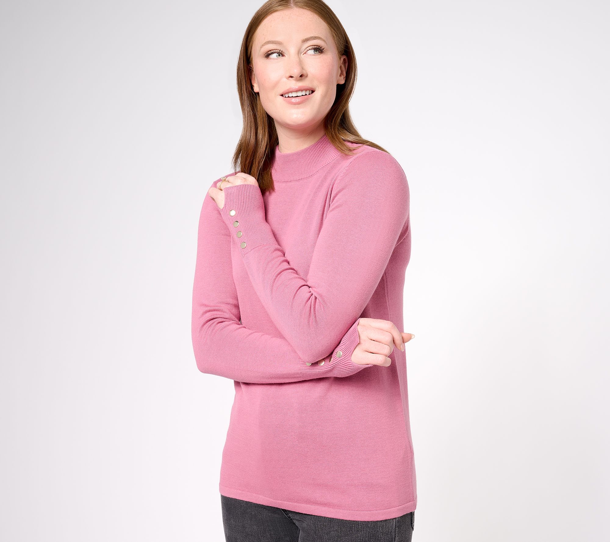 Joan Rivers Wardrobe Builders Mock Neck Sweater w/ Snap Sleeve