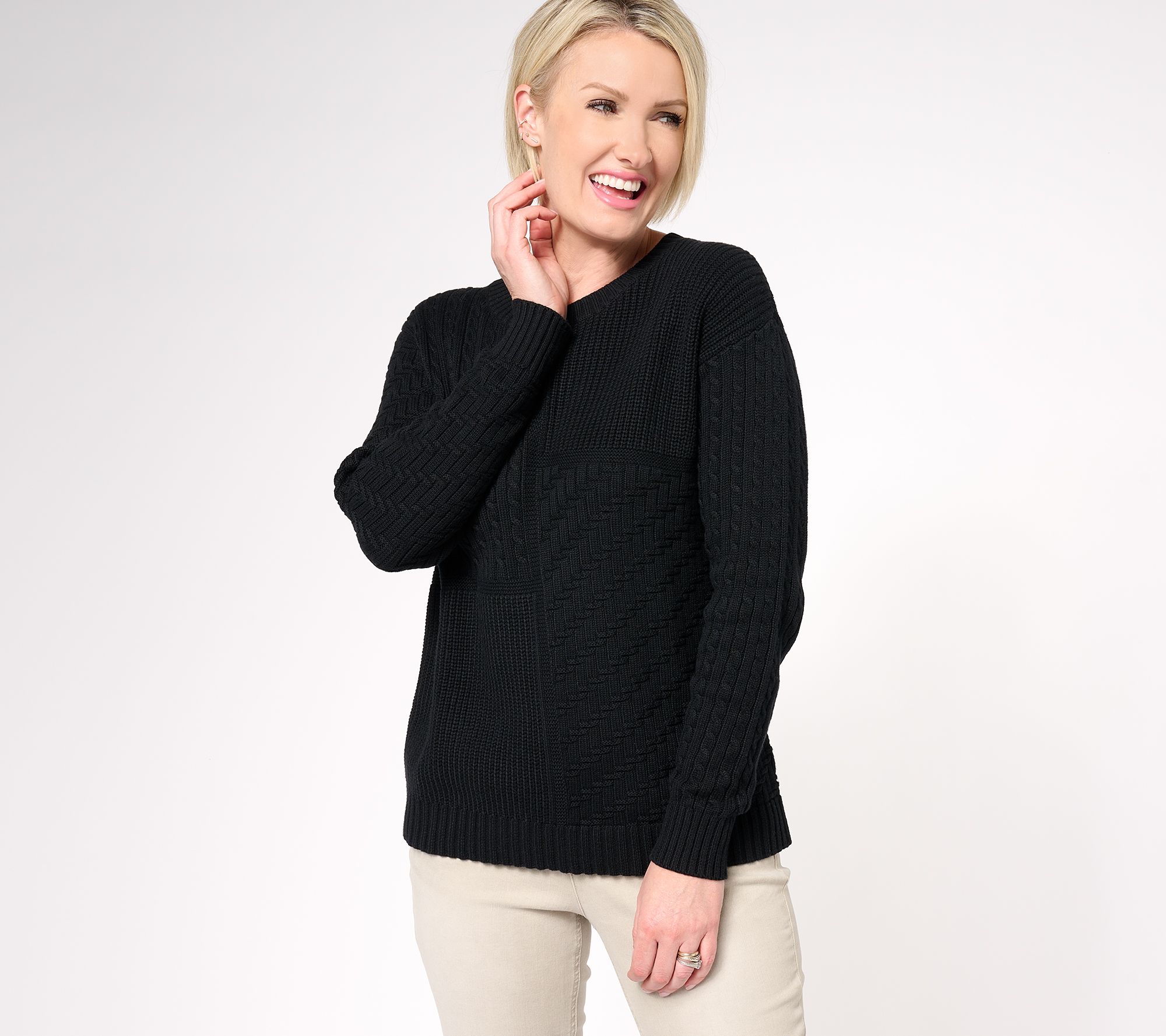 Isaac Mizrahi Live! Patchwork Stitch Relaxed Sweater