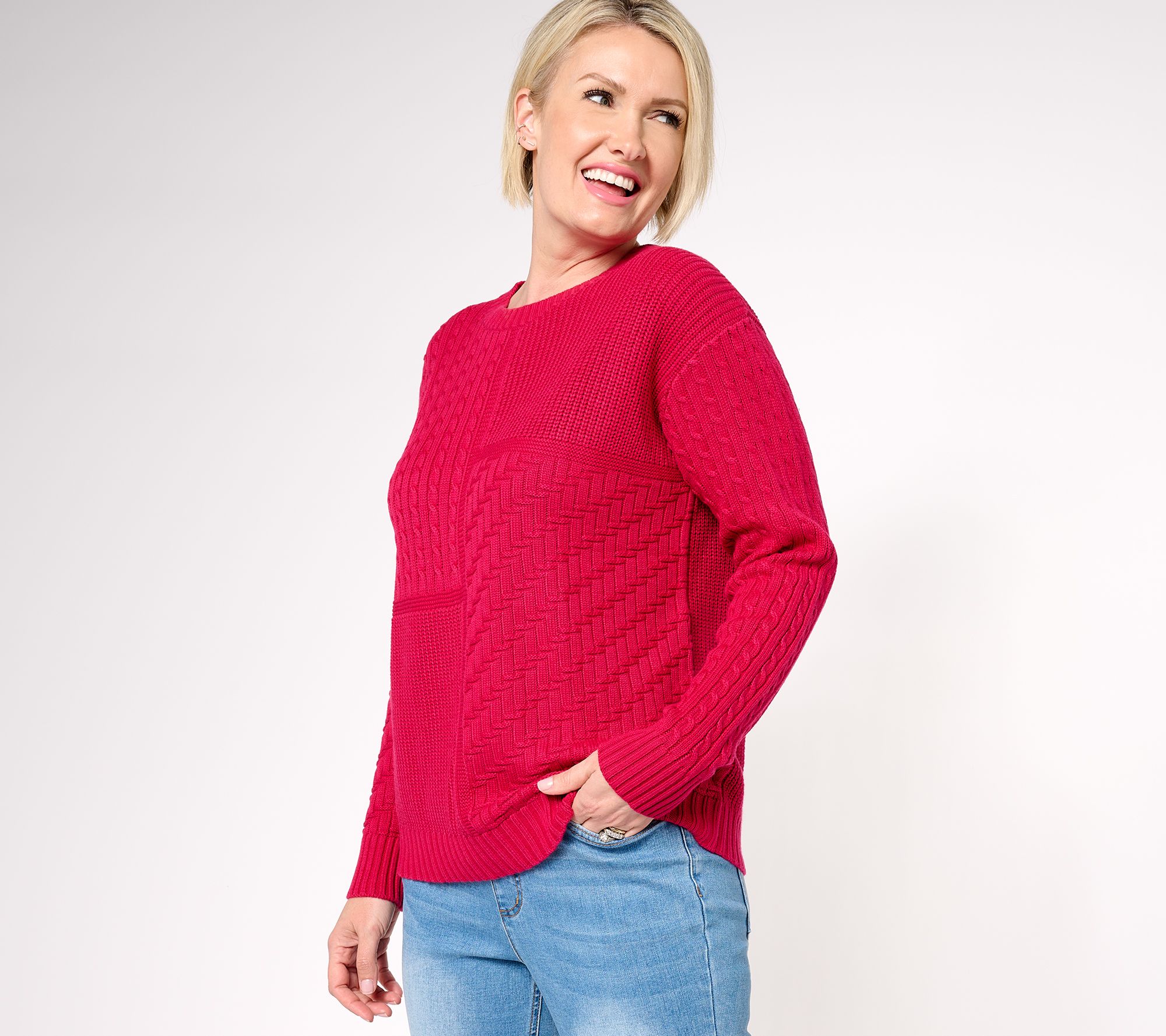 Isaac Mizrahi Live! Patchwork Stitch Relaxed Sweater