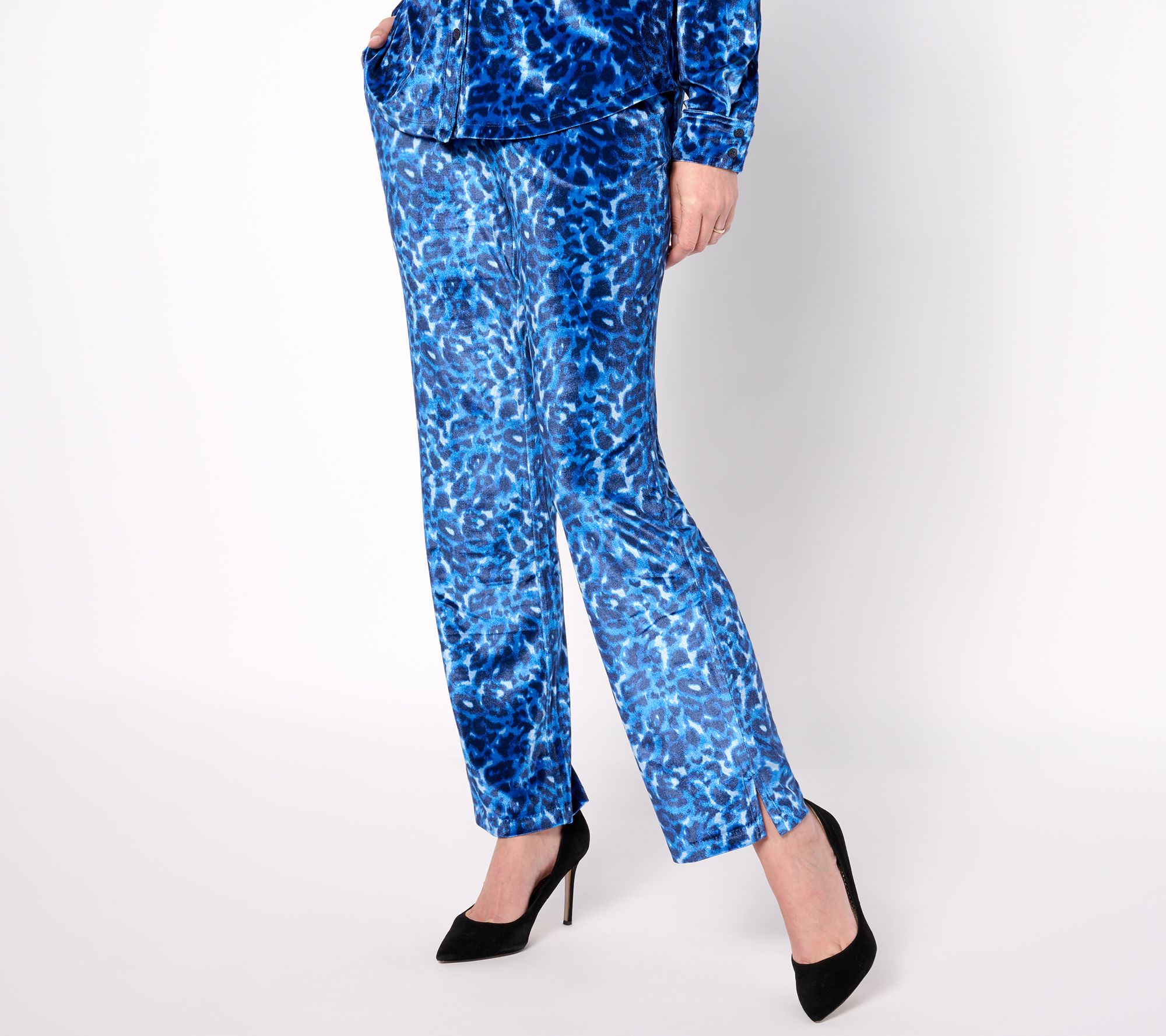 Isaac Mizrahi Live! Tall Printed Stretch Velvet Straight Leg Pants