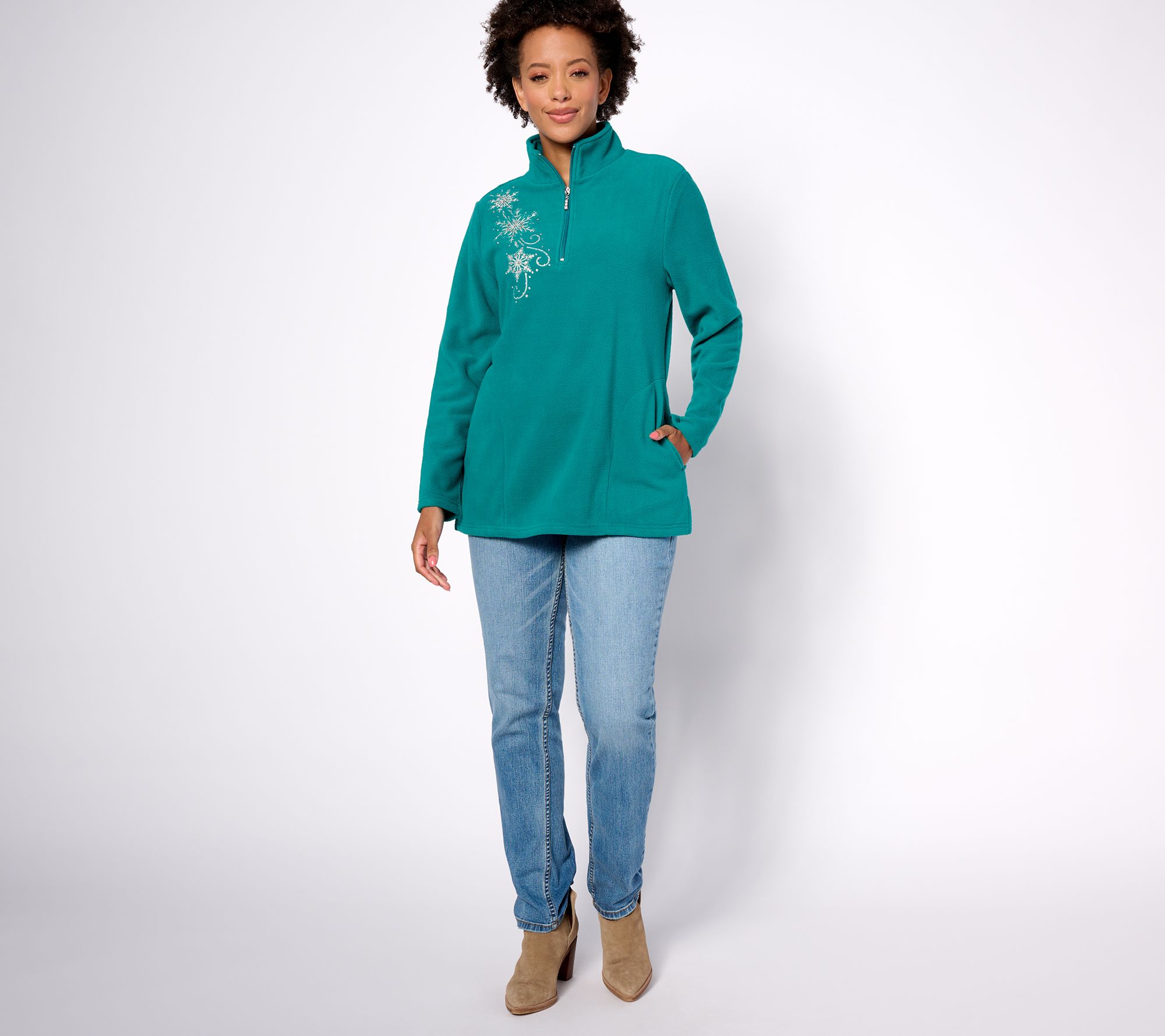 Quacker Factory Let It Snow Half Zip Fleece Top - QVC.com