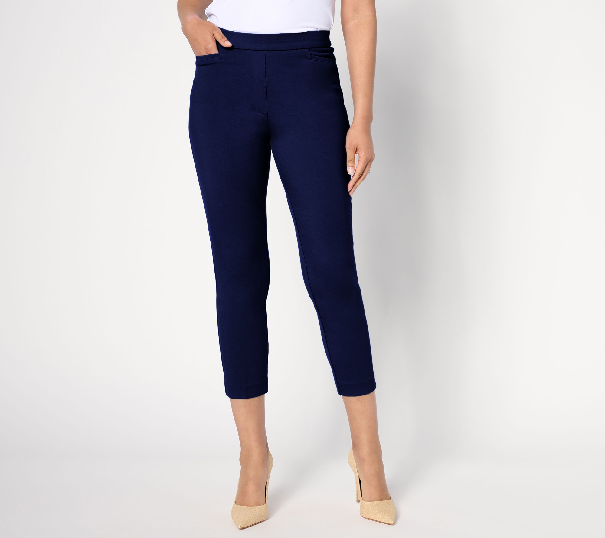 Susan Graver Petite Status Stretch Ponte Slim Leg Crop Pant