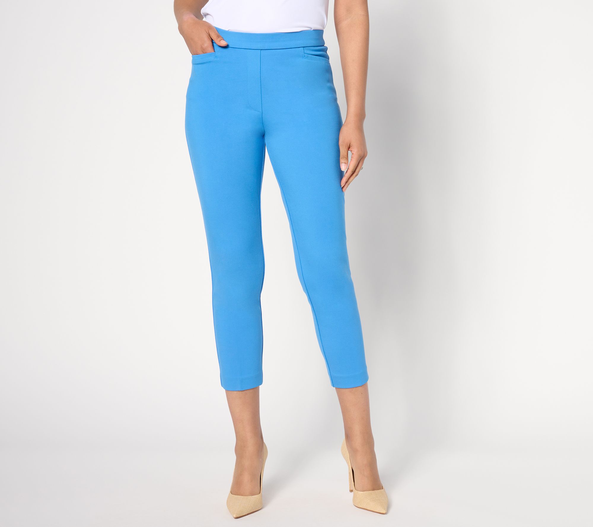 Susan Graver Petite Status Stretch Ponte Slim Leg Crop Pant
