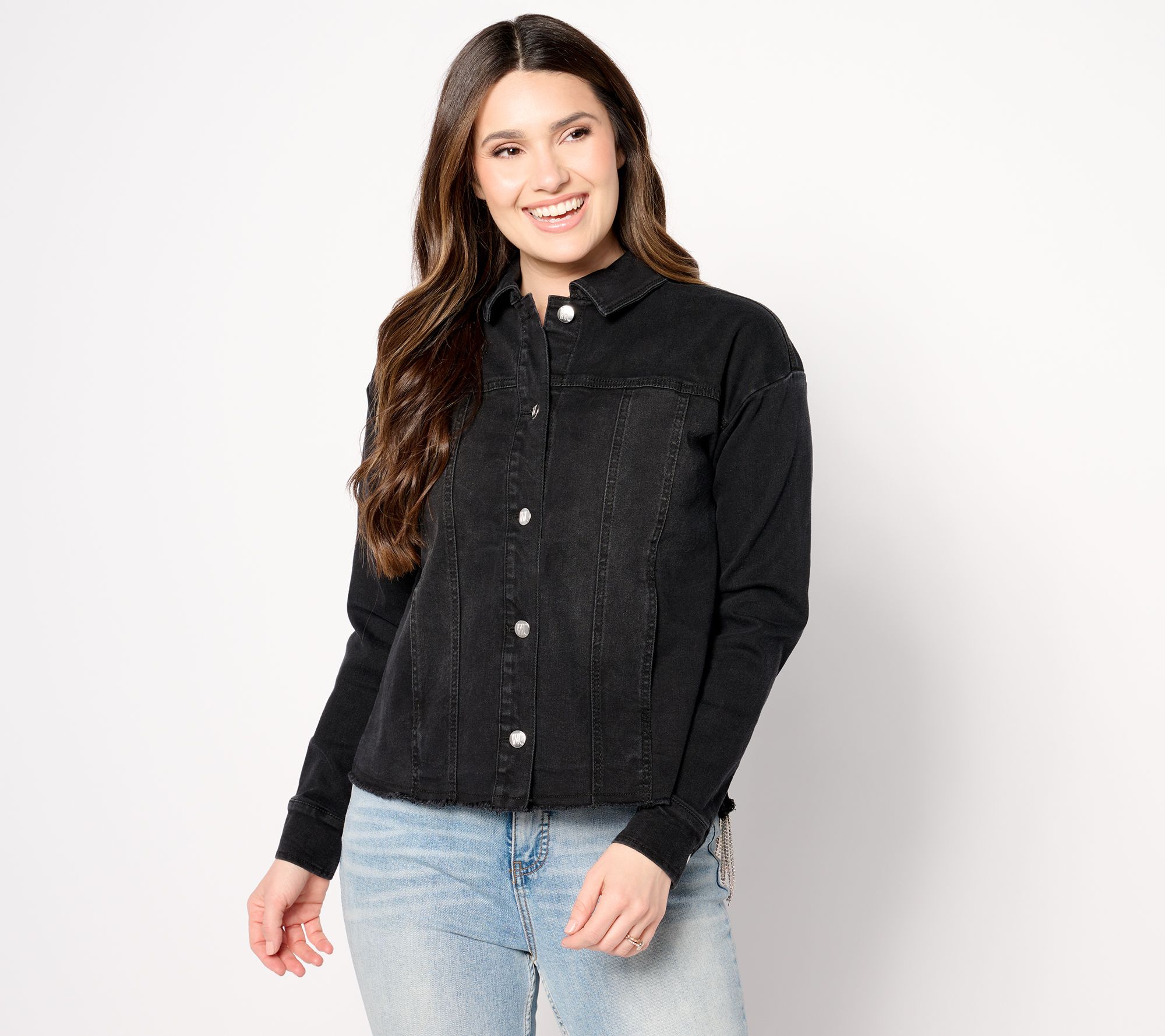 Women with Control My Wonder Denim Embellished Fringe Jacket