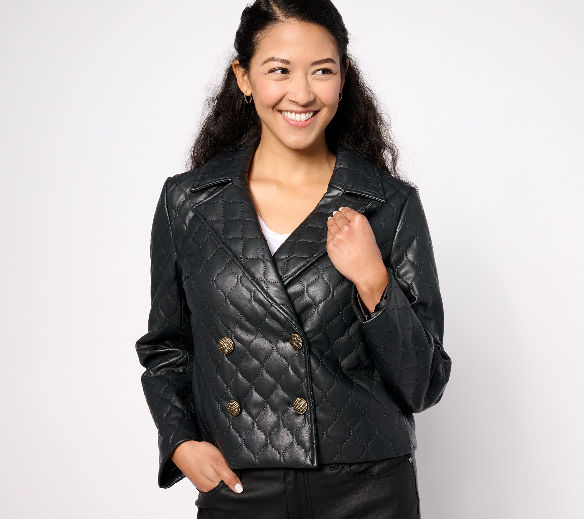 "As Is" GRAVER Susan Graver Quilted Faux Leather Cropped Jacket