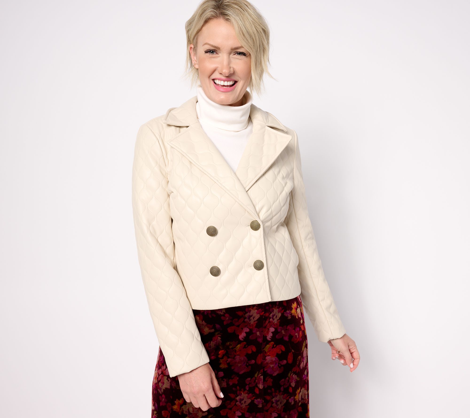 "As Is" GRAVER Susan Graver Quilted Faux Leather Cropped Jacket