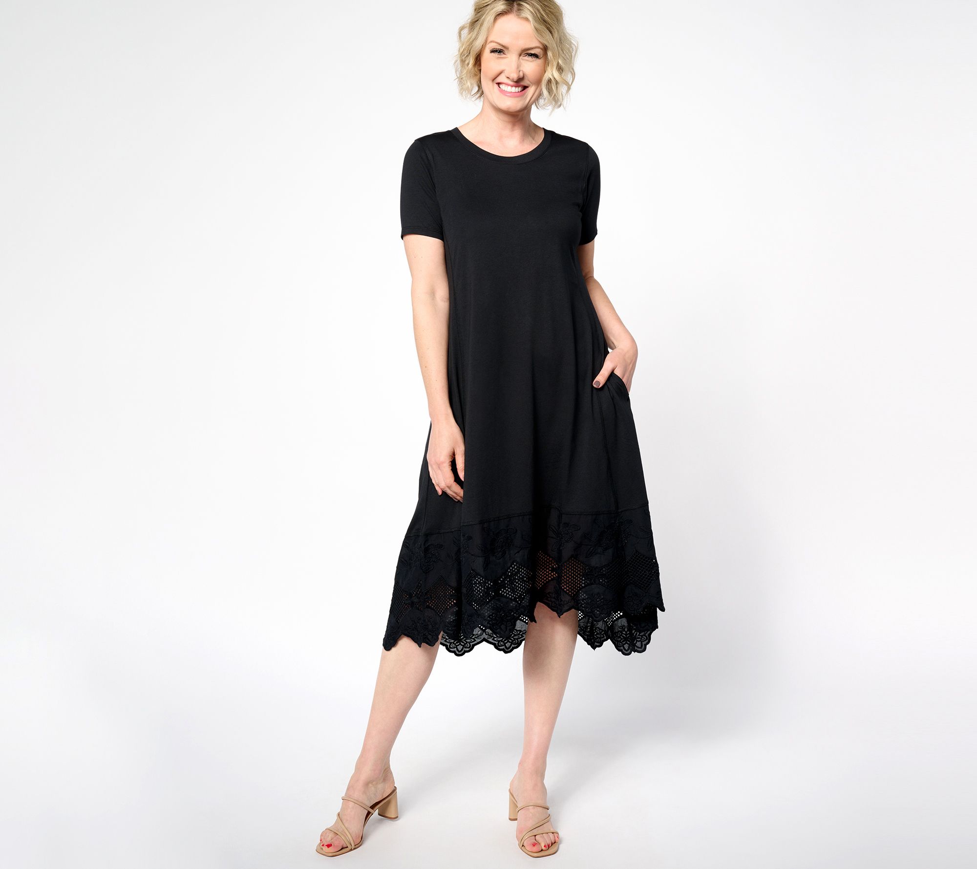 LOGO Lavish by Lori Goldstein Petite Knit Dress with Lace Hem