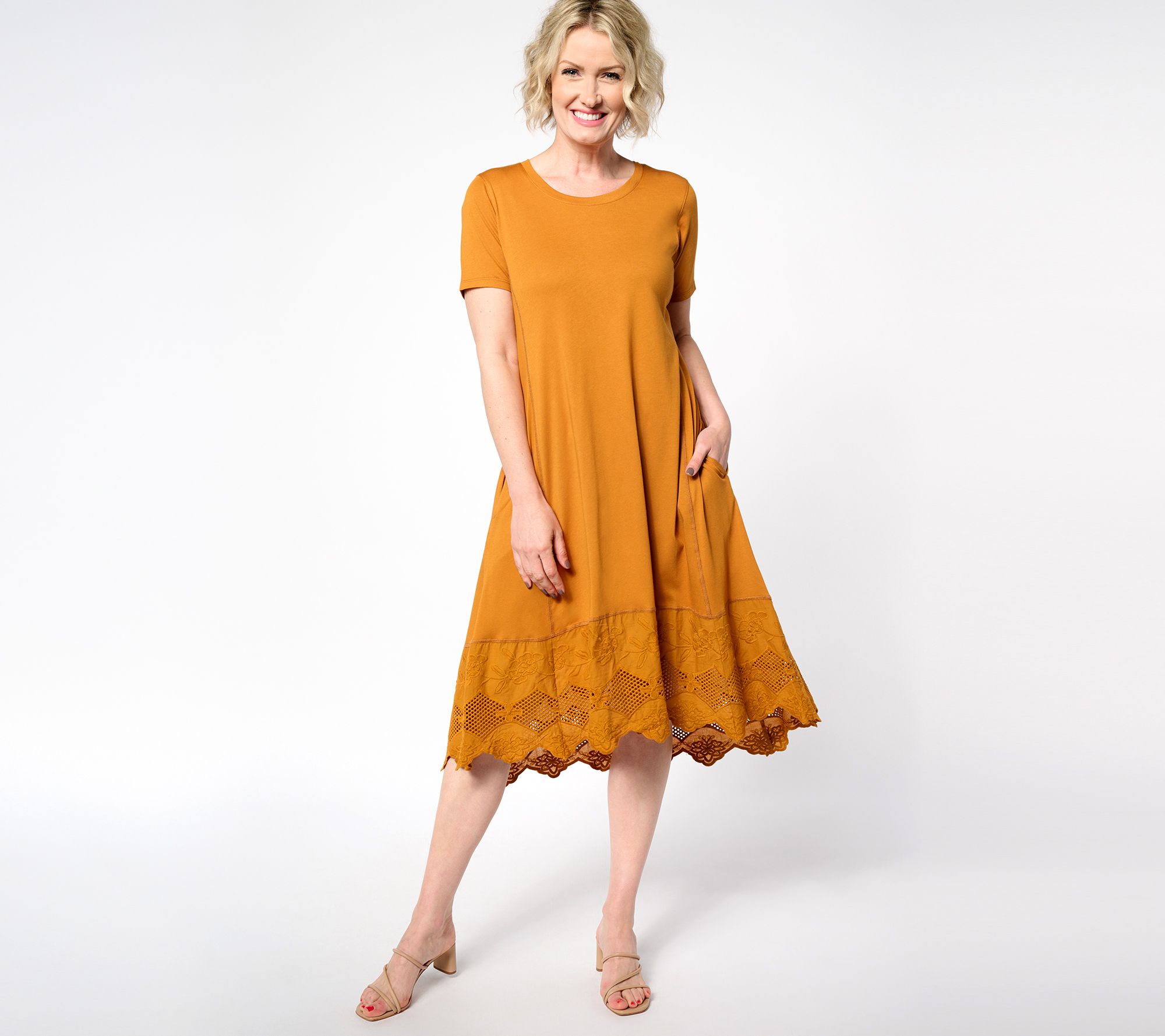 LOGO Lavish by Lori Goldstein Petite Knit Dress with Lace Hem