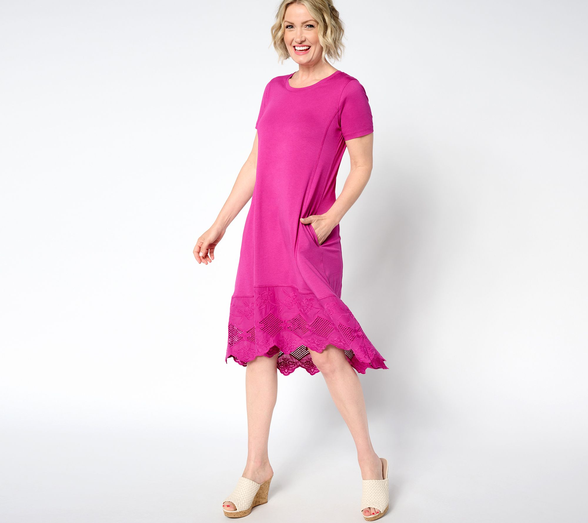 LOGO Lavish by Lori Goldstein Petite Knit Dress with Lace Hem