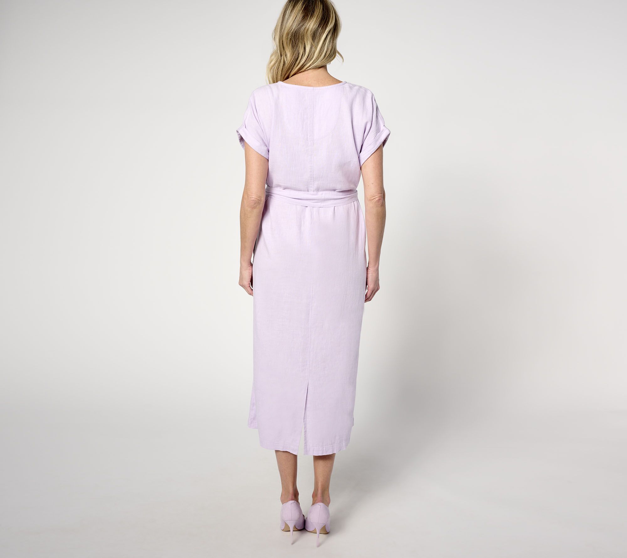 Studio Park x Leah Williams Elevated Linen Tie Waist Midi Dress - QVC.com