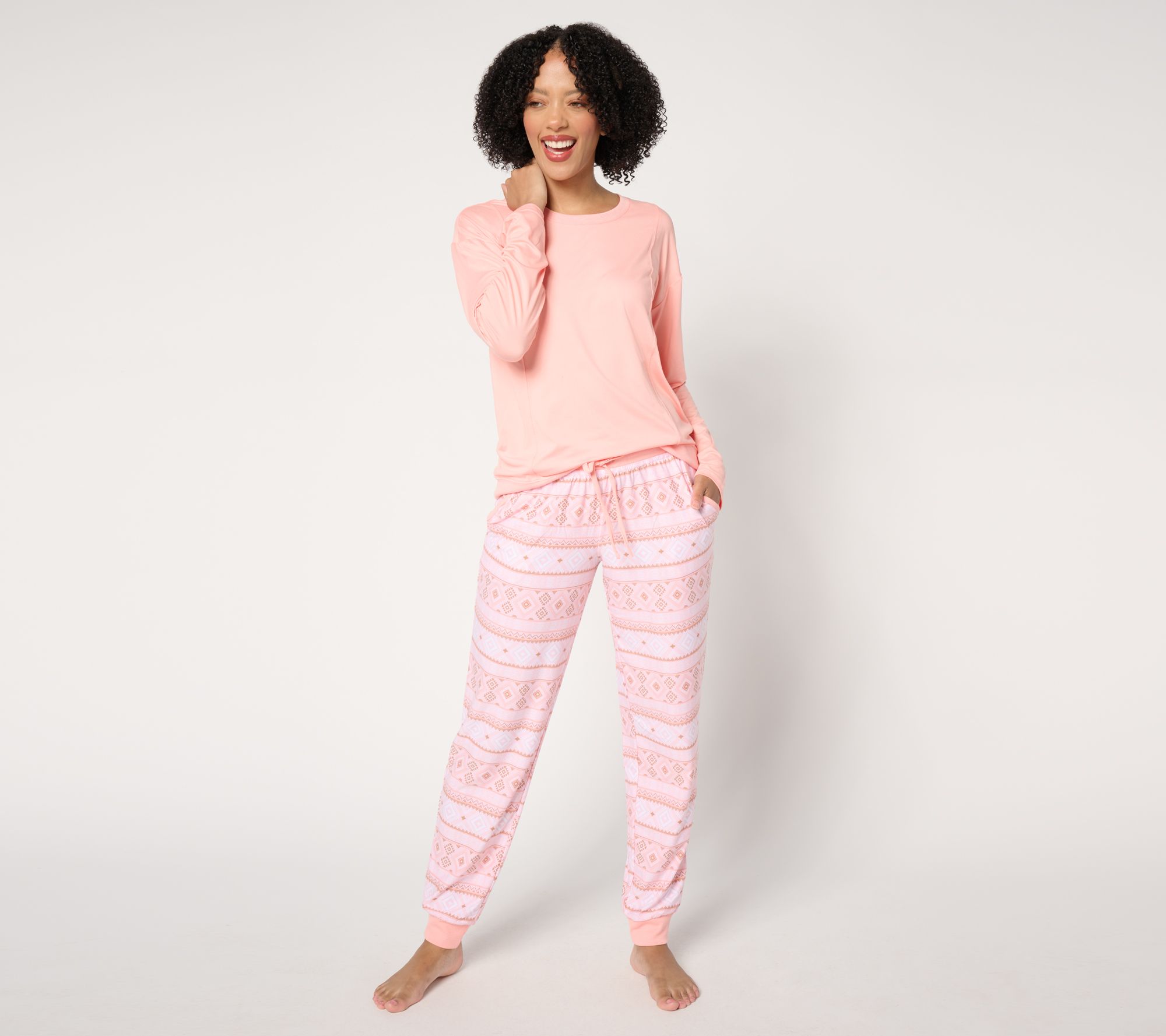 MUK LUKS Dream Knit Crewneck Top and Jogger Lounge Set QVC