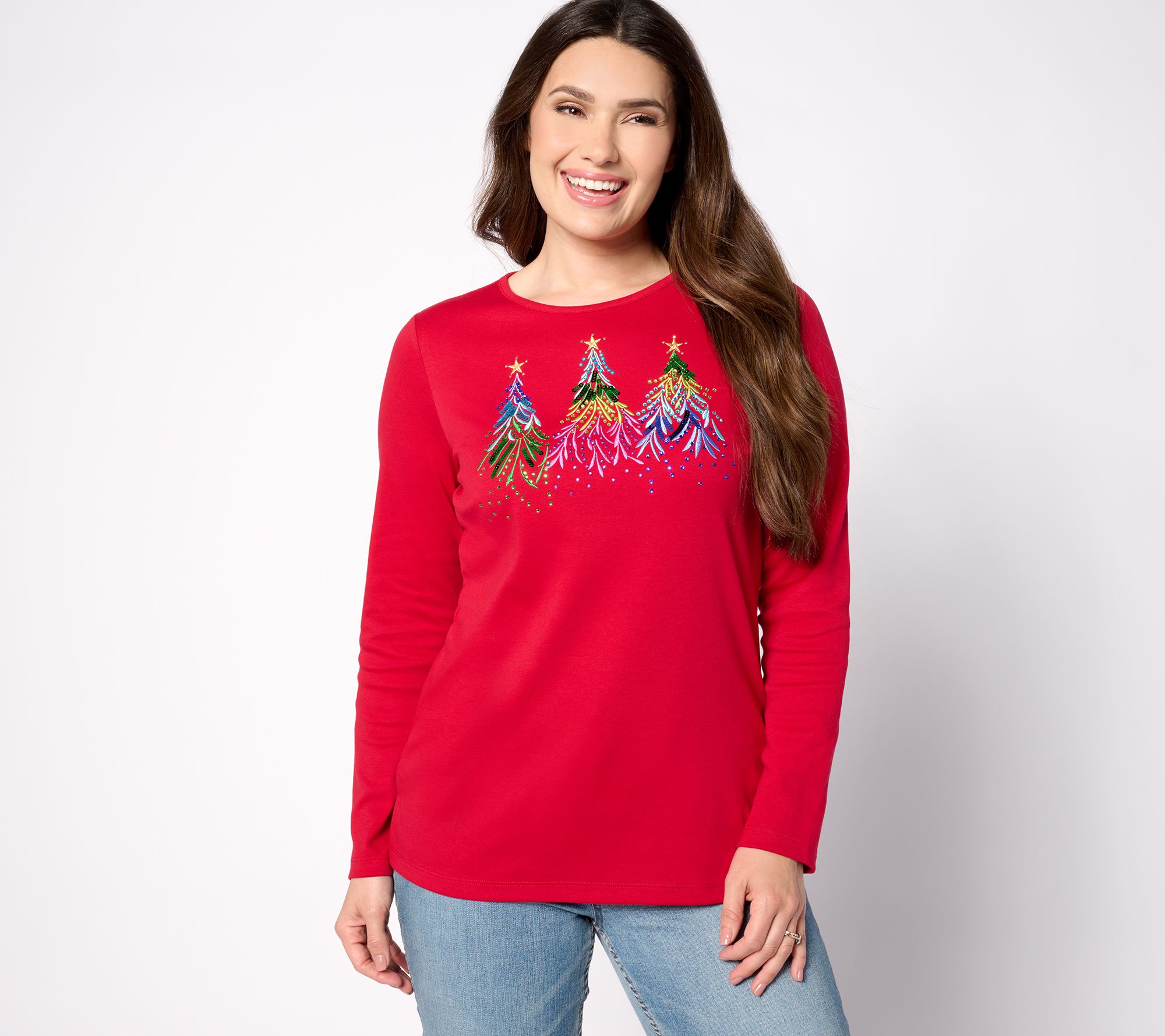 "As Is" Quacker Factory Merry & Bright Embroidery with Sequin Top