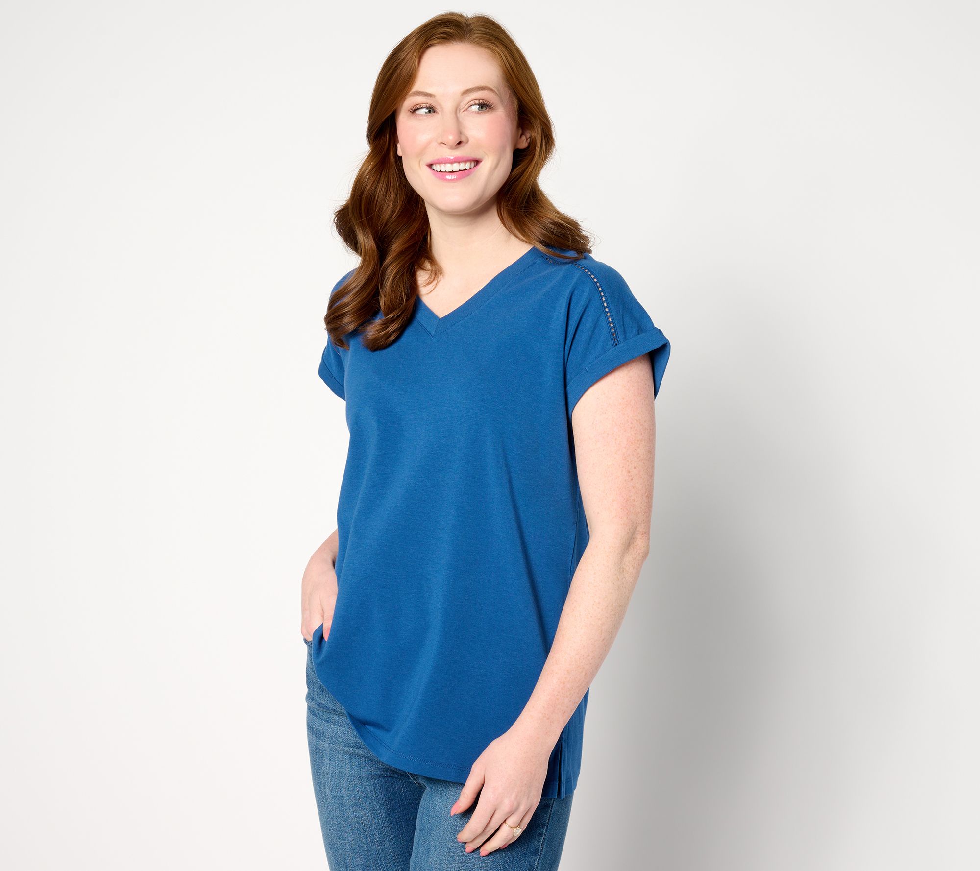 "As Is" Belle by Kim Gravel Primabelle Knit Ladder Lace Trim Top