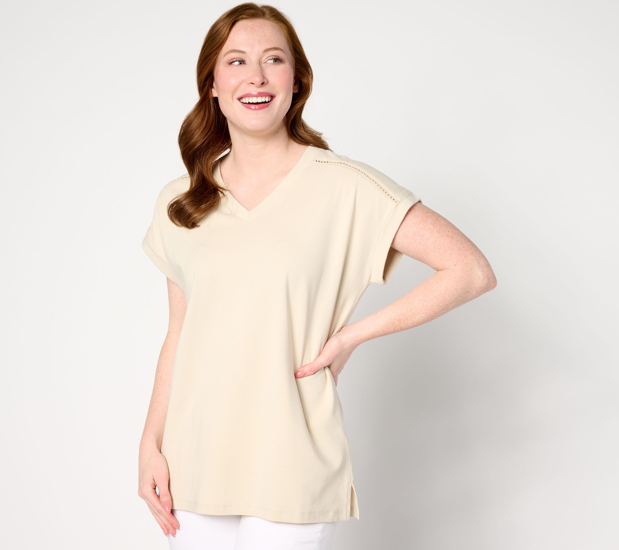 "As Is" Belle by Kim Gravel Primabelle Knit Ladder Lace Trim Top