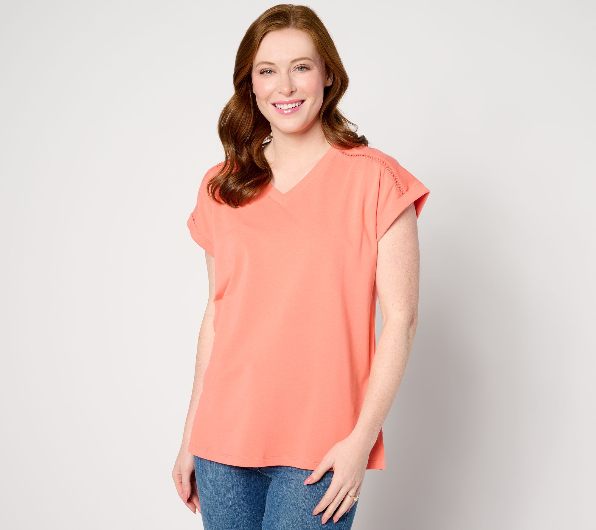 "As Is" Belle by Kim Gravel Primabelle Knit Ladder Lace Trim Top