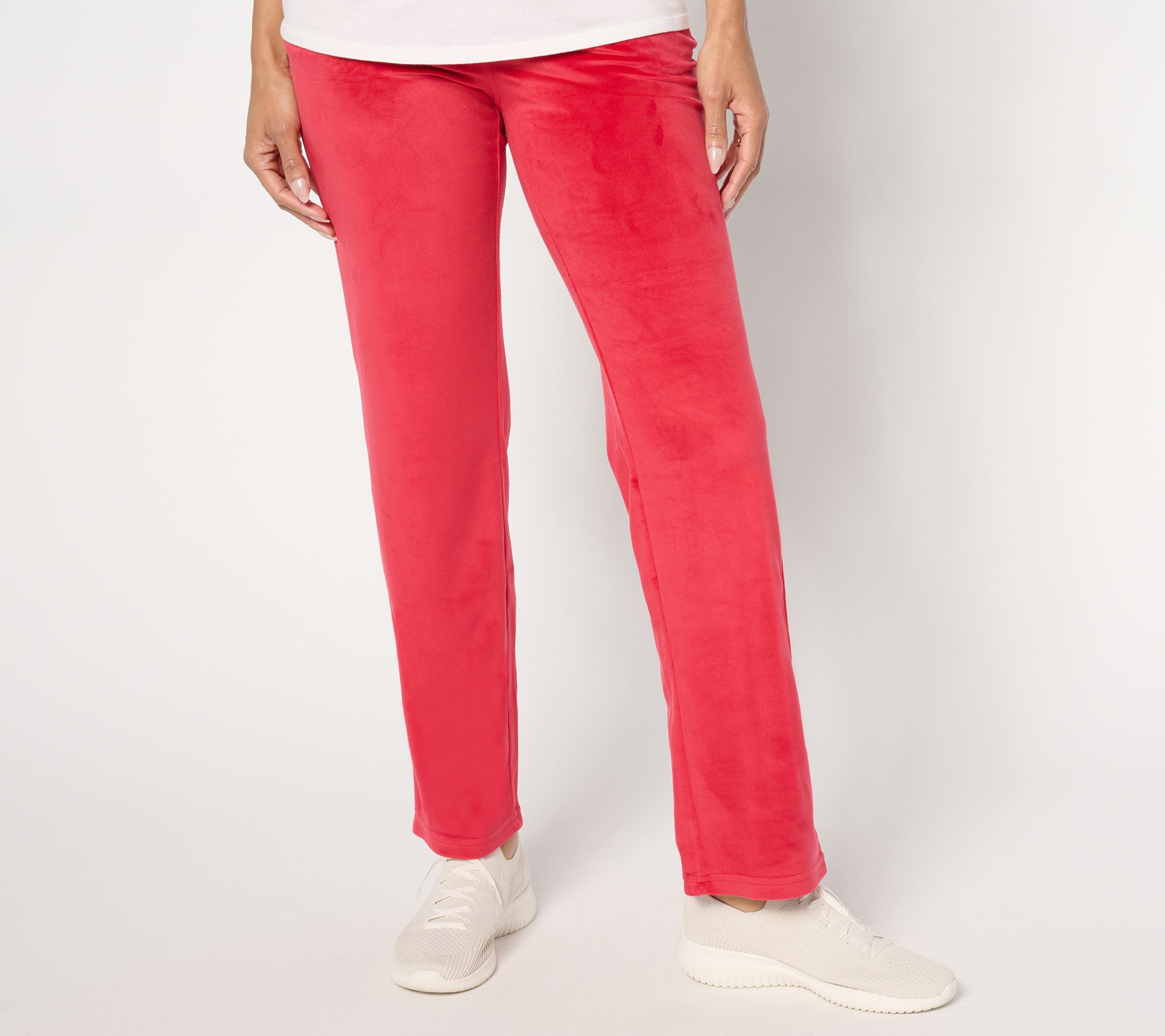 Quacker Factory Short Flat Waistband Velour Straight Leg Pants