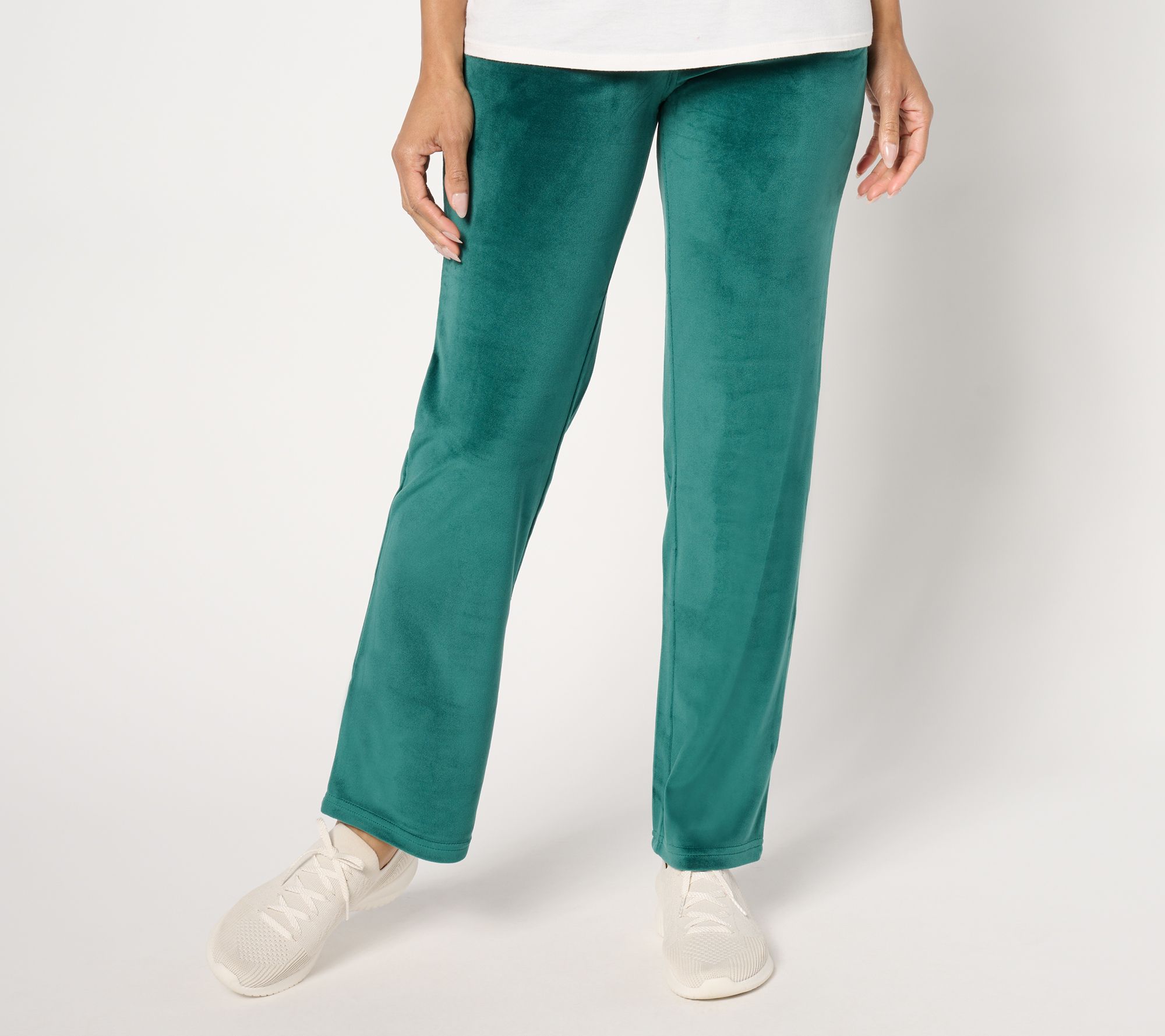 Quacker Factory Short Flat Waistband Velour Straight Leg Pants