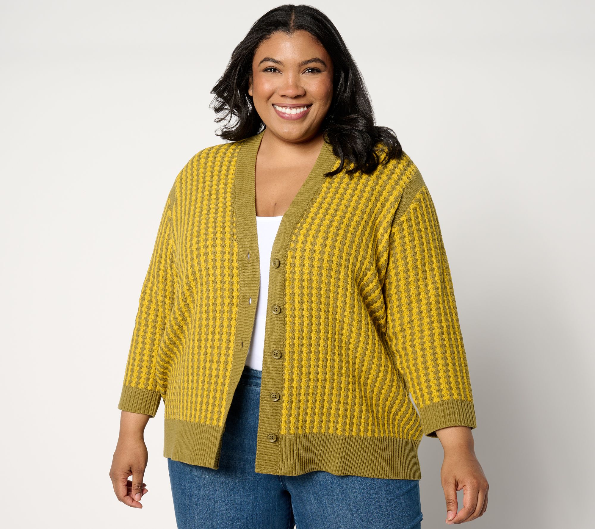 "As Is" LOGO by Lori Goldstein V-Neck 3/4 Sleeve Cardigan