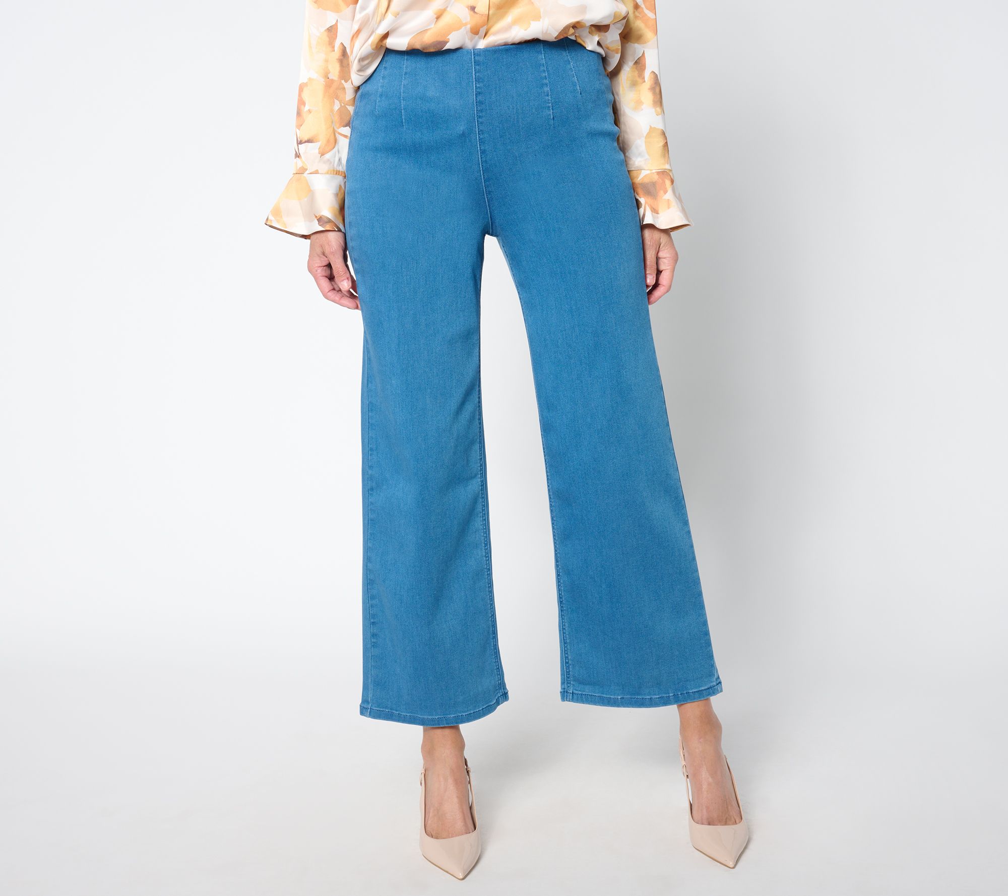 "As Is" Susan Graver Regular Soft Stretch Pull-On Wide Leg Jean