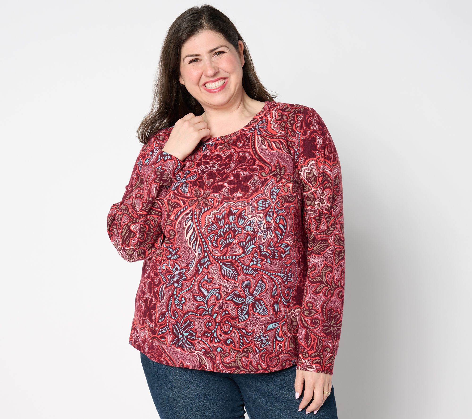 "As Is" Denim & Co. Printed Heavenly Jersey Long Sleeve Pullover