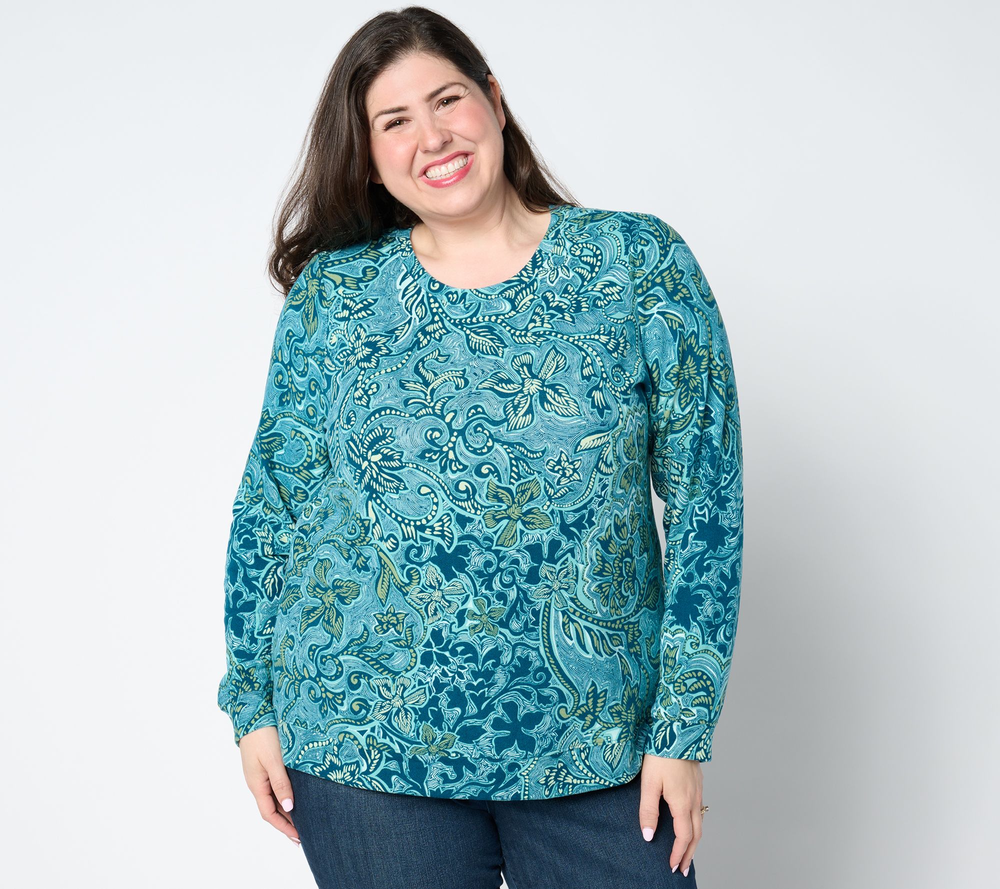 "As Is" Denim & Co. Printed Heavenly Jersey Long Sleeve Pullover