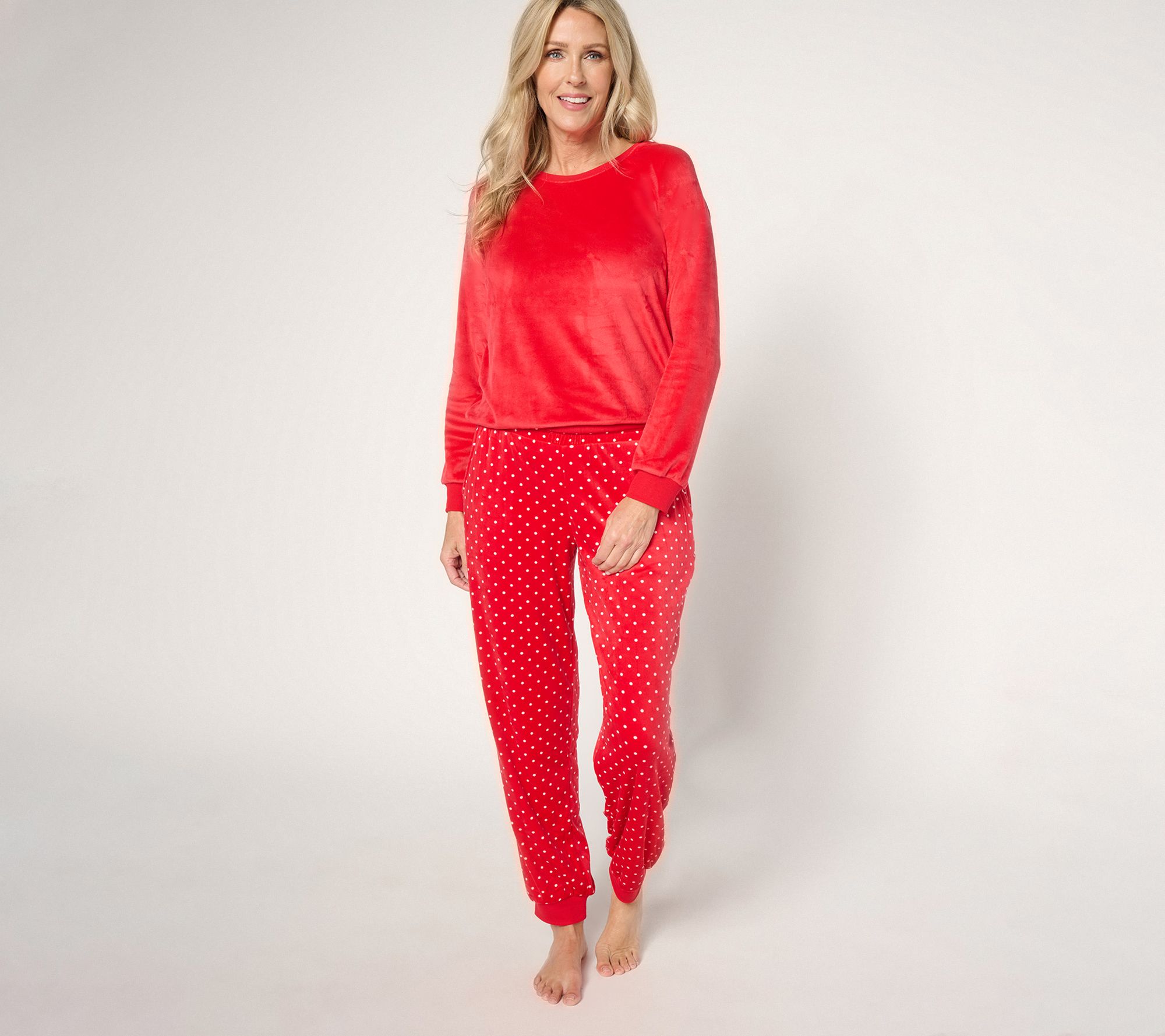 MUK LUKS Silky Velour Crew Neck Top and Jogger Lounge Set