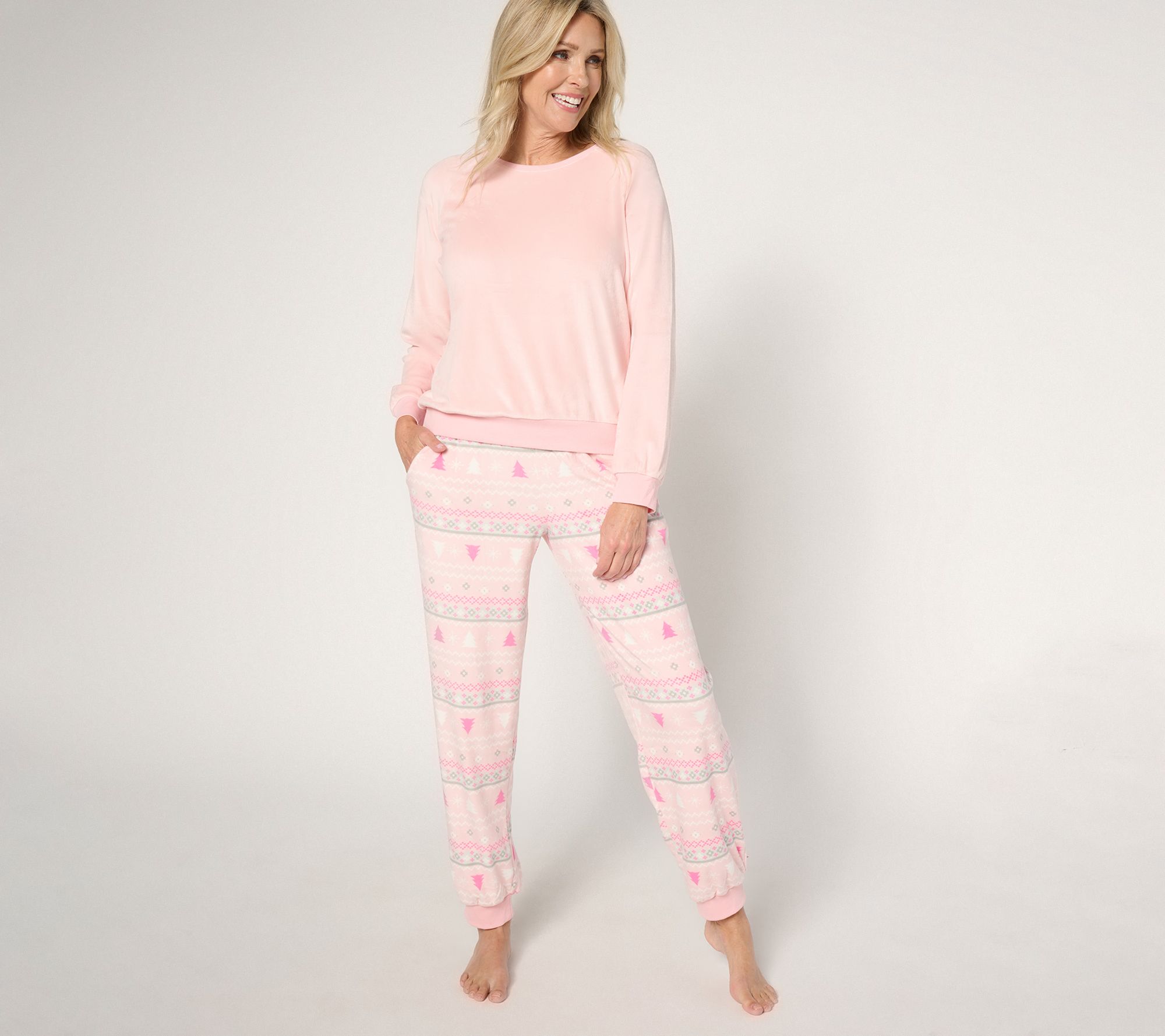 MUK LUKS Silky Velour Crew Neck Top and Jogger Lounge Set