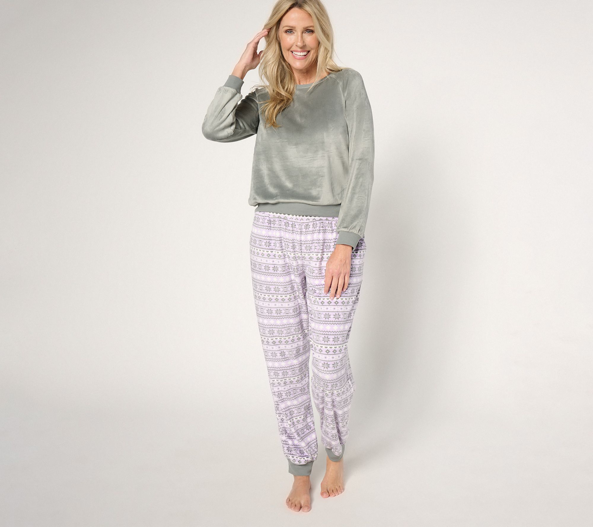MUK LUKS Silky Velour Crew Neck Top and Jogger Lounge Set