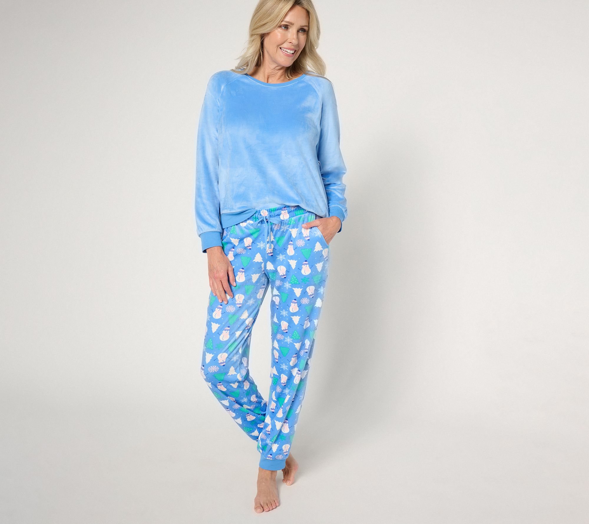 MUK LUKS Silky Velour Crew Neck Top and Jogger Lounge Set
