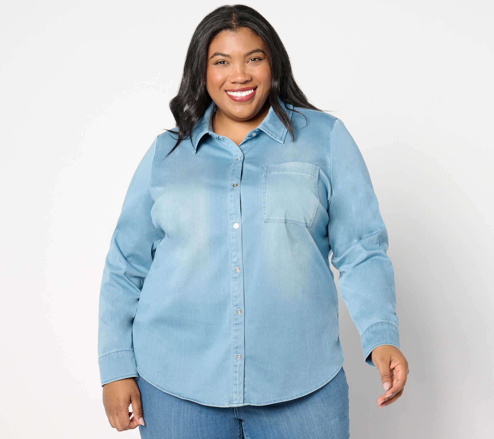 "As Is" Joan Rivers Knit Indigo Button Front Shirt