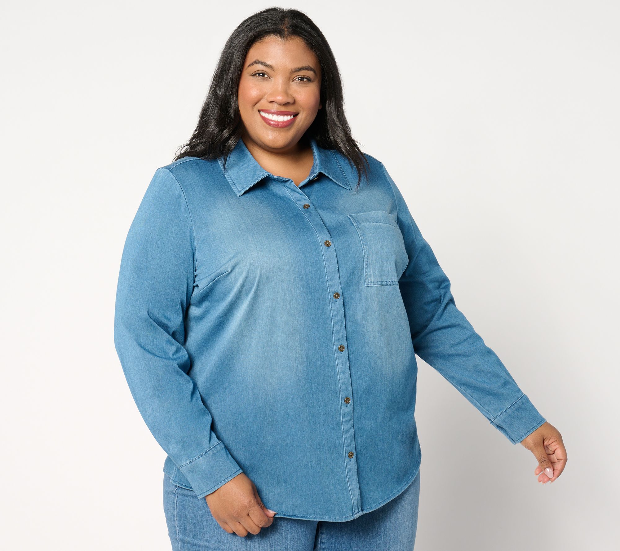 "As Is" Joan Rivers Knit Indigo Button Front Shirt