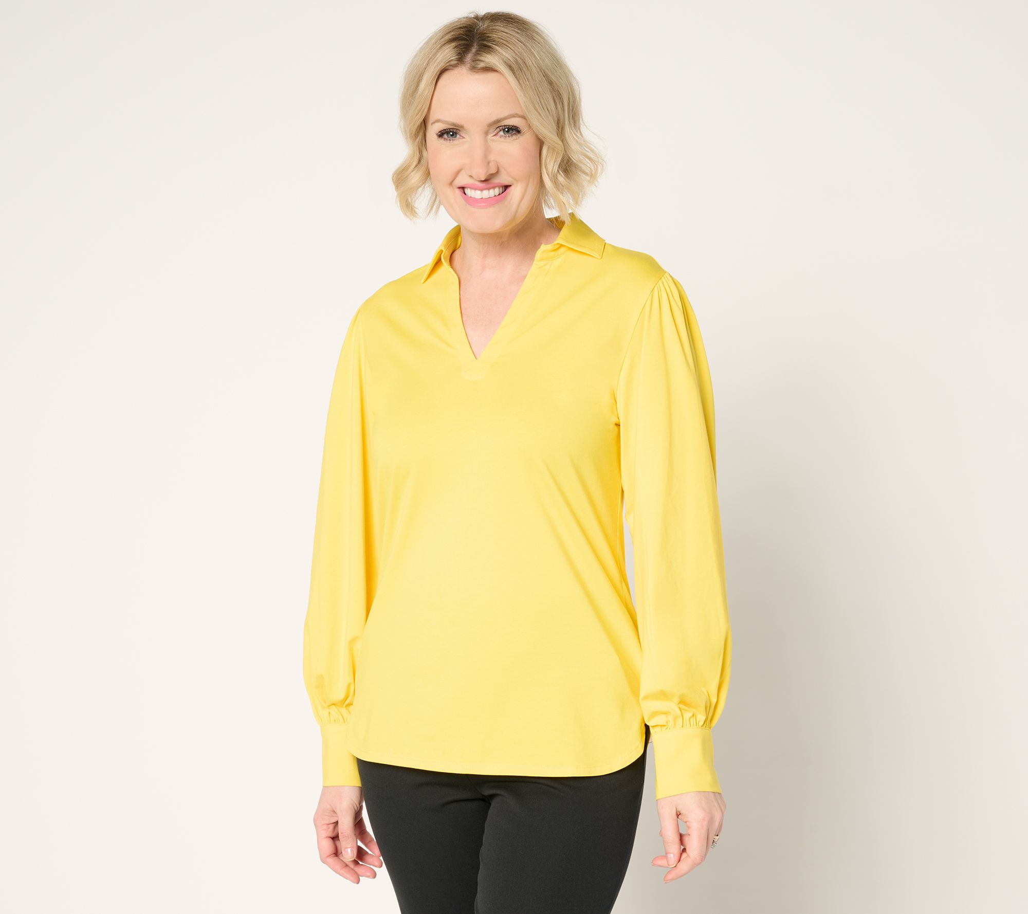 by Stacy London Blouson Sleeve Knit Top with Collar