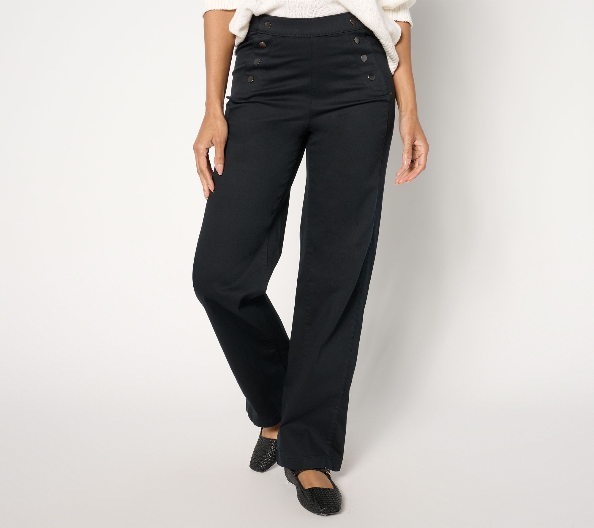 "As Is" Susan Graver Regular Trouser Twill Pant with Button Detail